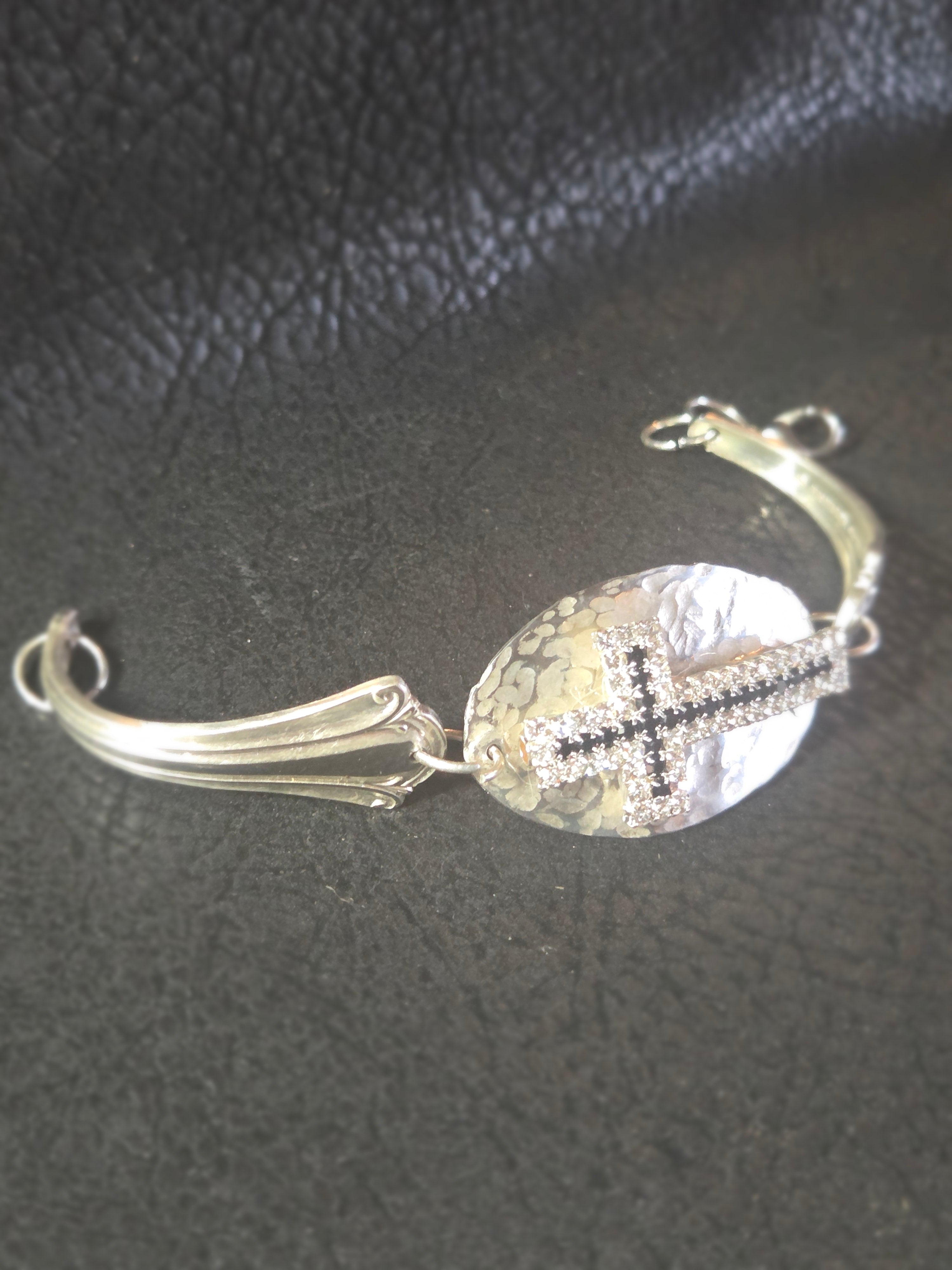 Custom handmade Faith braclett – Handcrafted Silver w/ CZ Diamond Cross