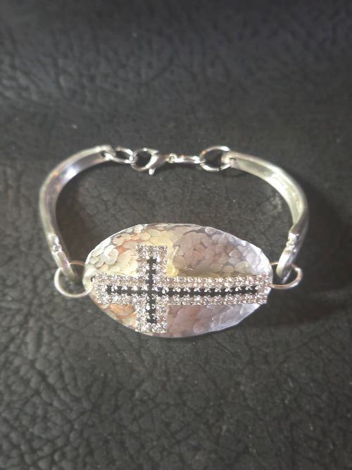 Custom handmade Faith braclett – Handcrafted Silver w/ CZ Diamond Cross