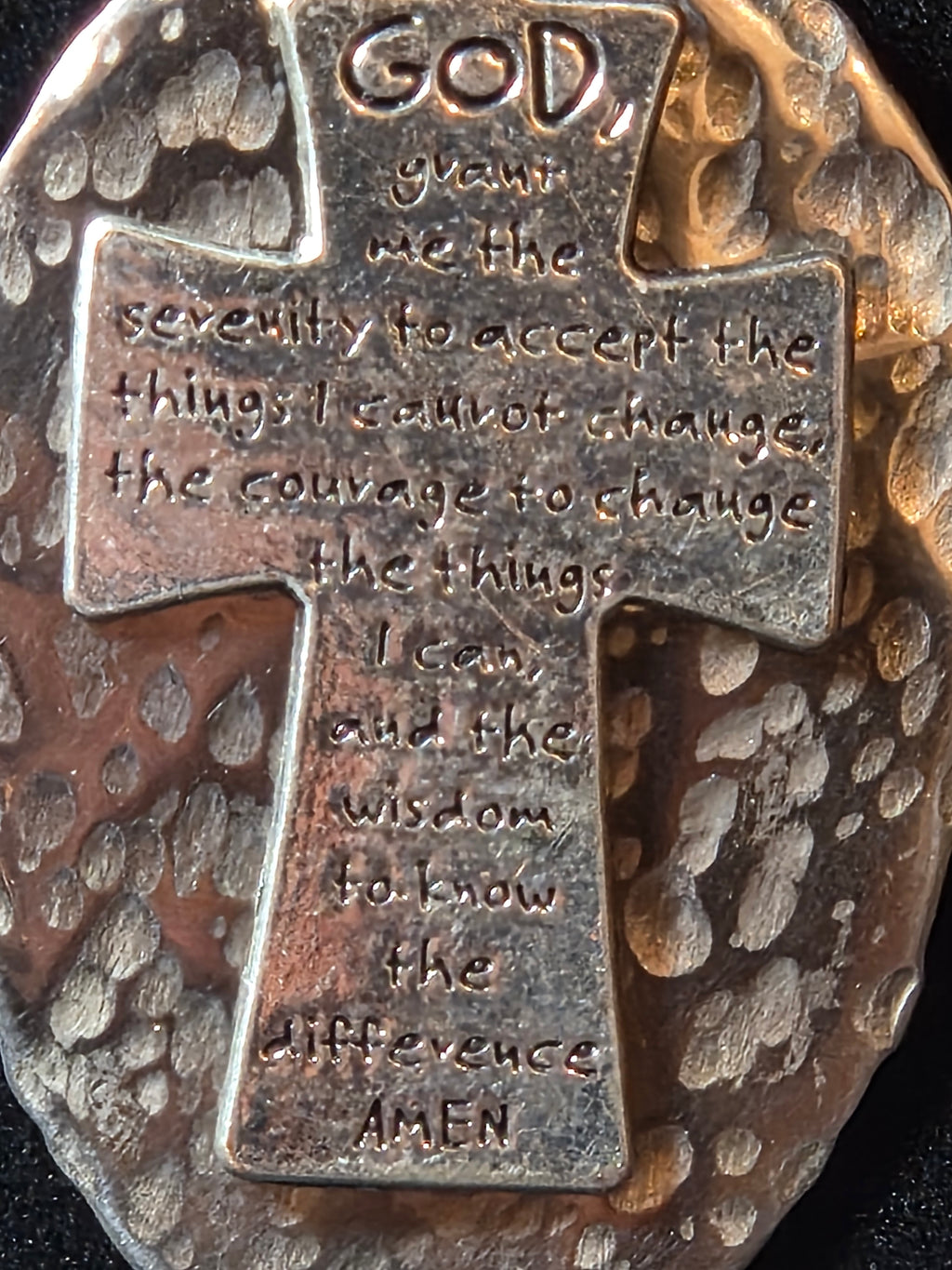 Handmade Serenity Prayer Cross Necklace ✝️ Silver Spoon Pendant • Adjustable Leather Cord