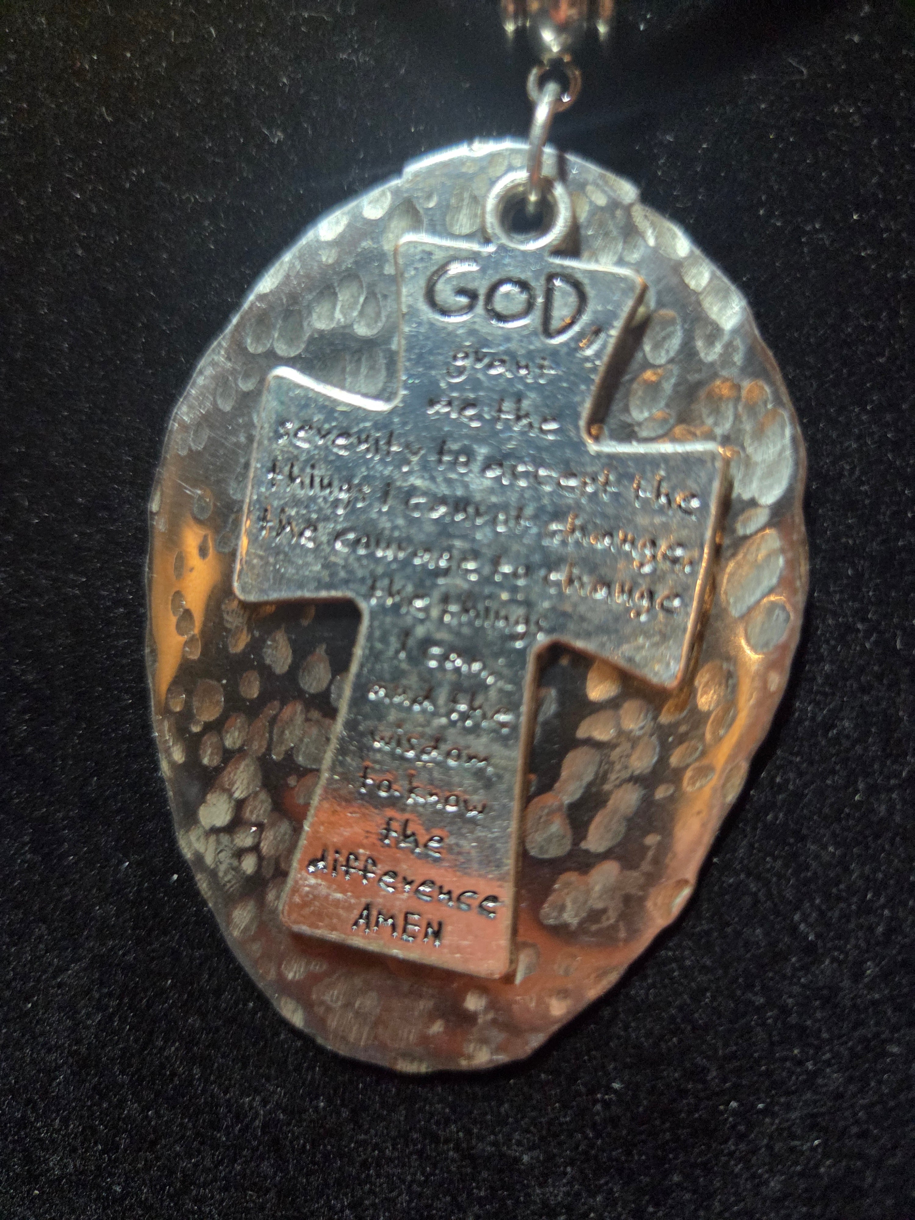 Handmade Serenity Prayer Cross Necklace ✝️ Silver Spoon Pendant • Adjustable Leather Cord