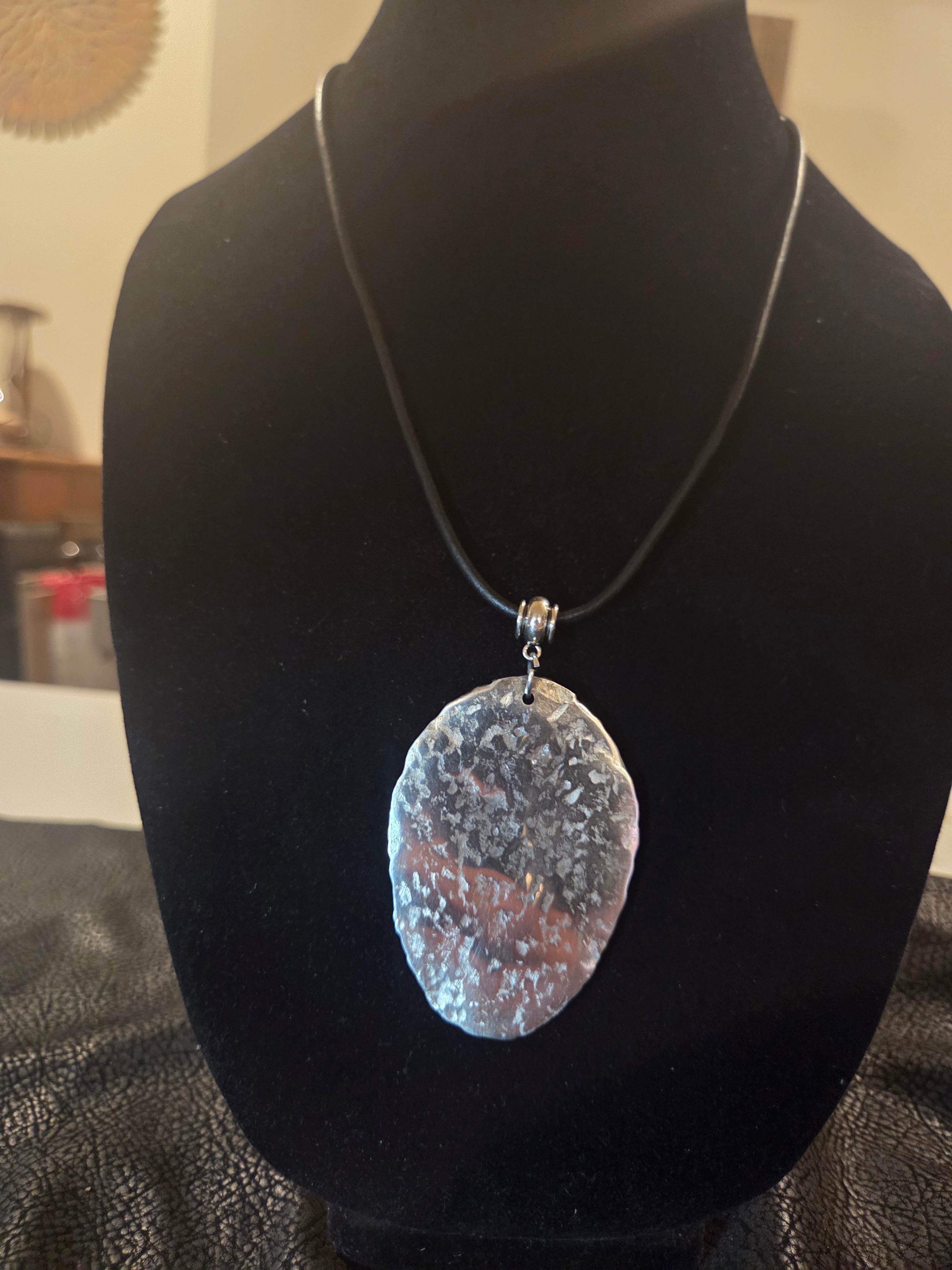 Handmade Serenity Prayer Cross Necklace ✝️ Silver Spoon Pendant • Adjustable Leather Cord