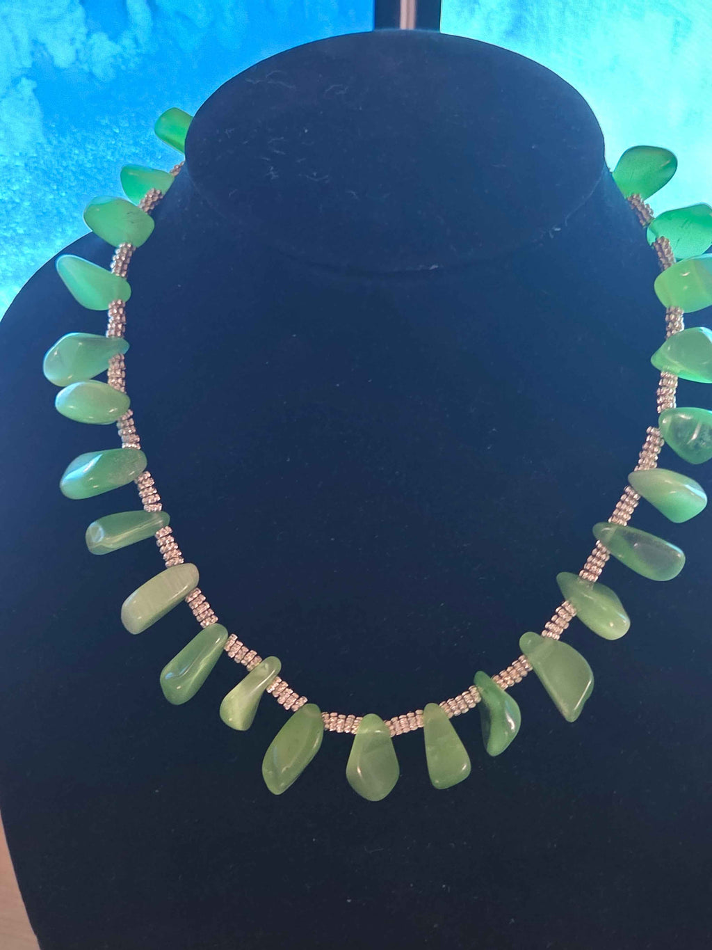 Coastal Sea Glass Necklace – Green Ocean Charm with Silver Accents