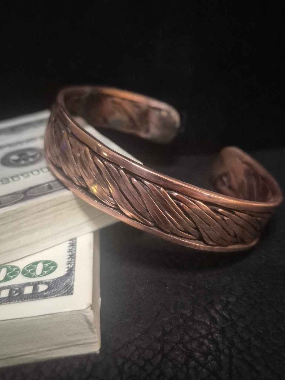 Handcrafted Copper Cuff Bracelet – Braided, Polished, One-of-a-Kind