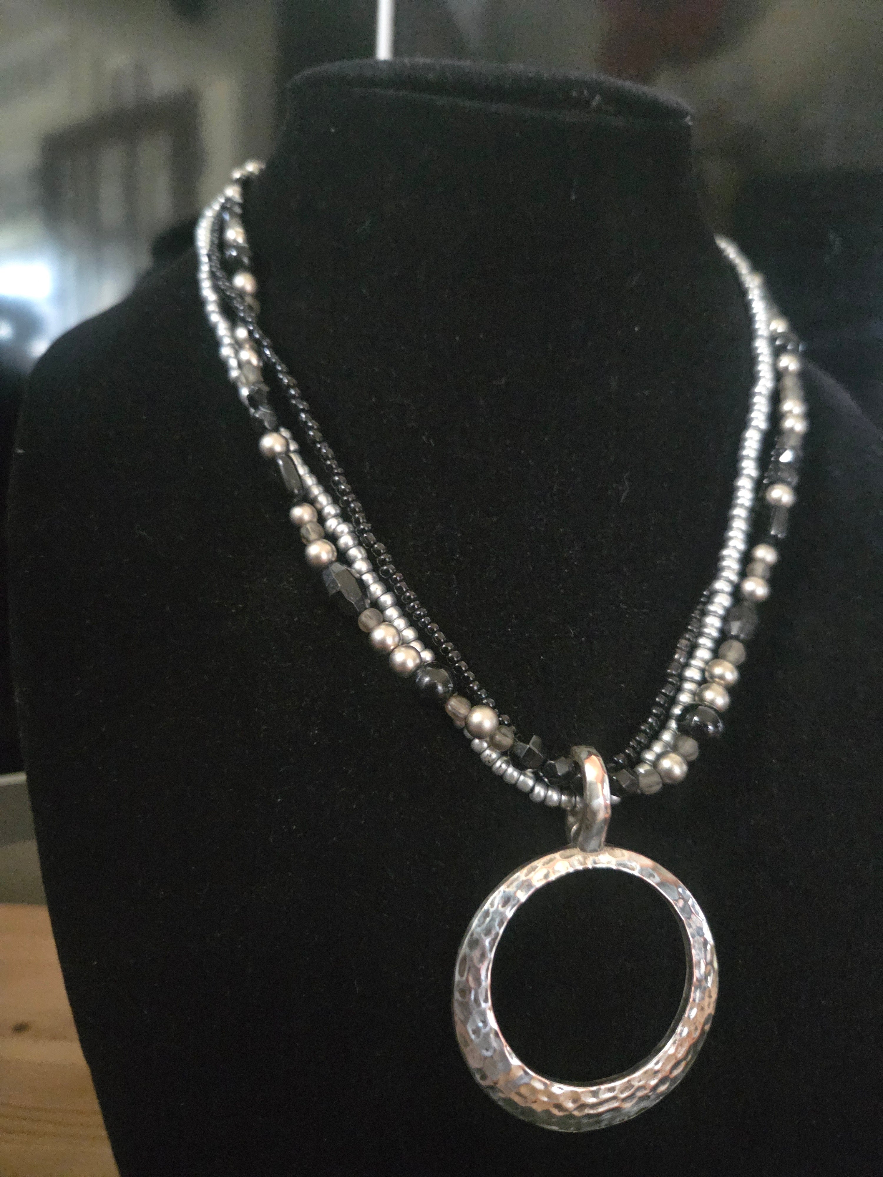 Handmade Hammered Sliver Hoop Pendant Necklace