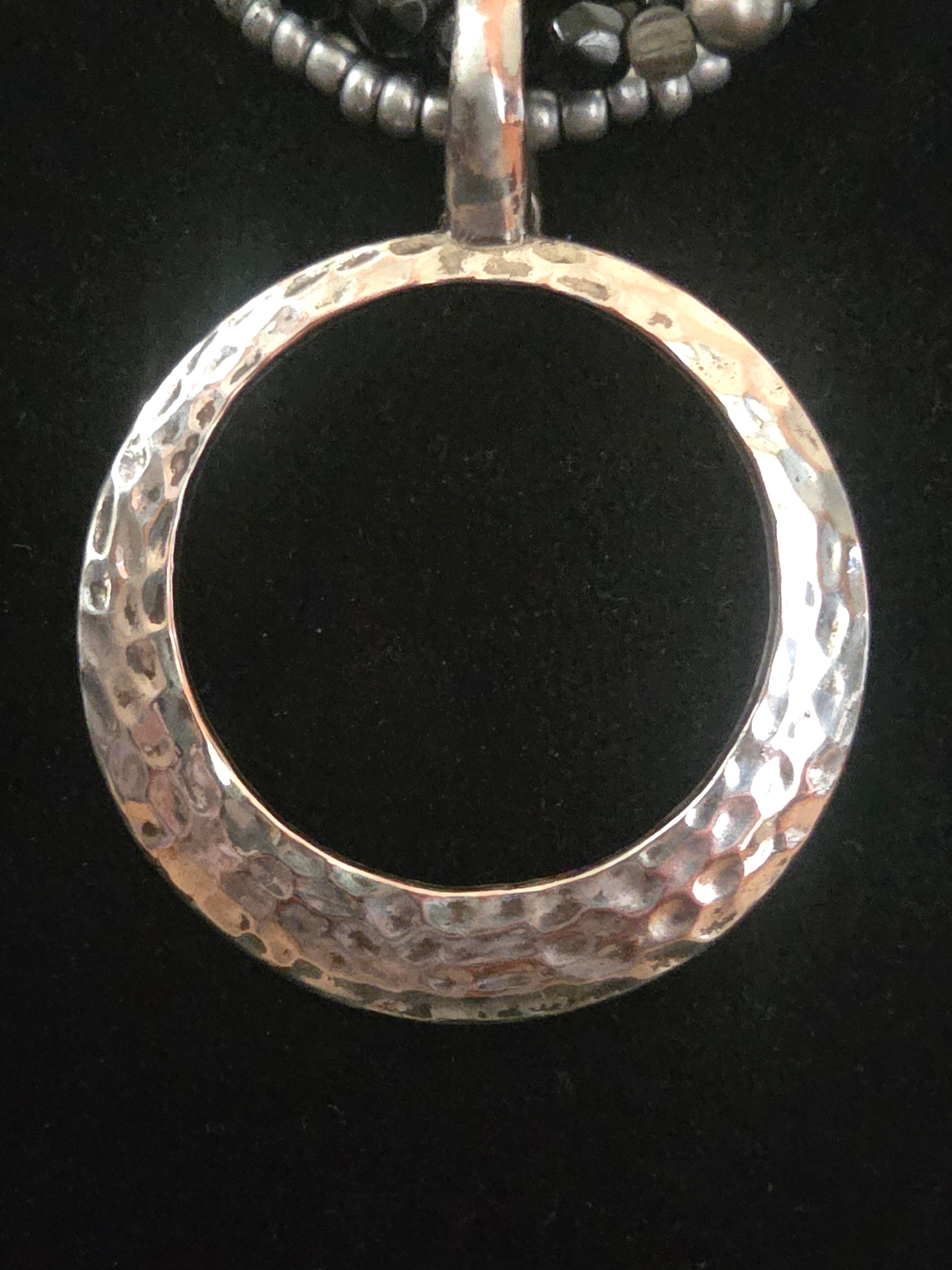 Handmade Hammered Sliver Hoop Pendant Necklace
