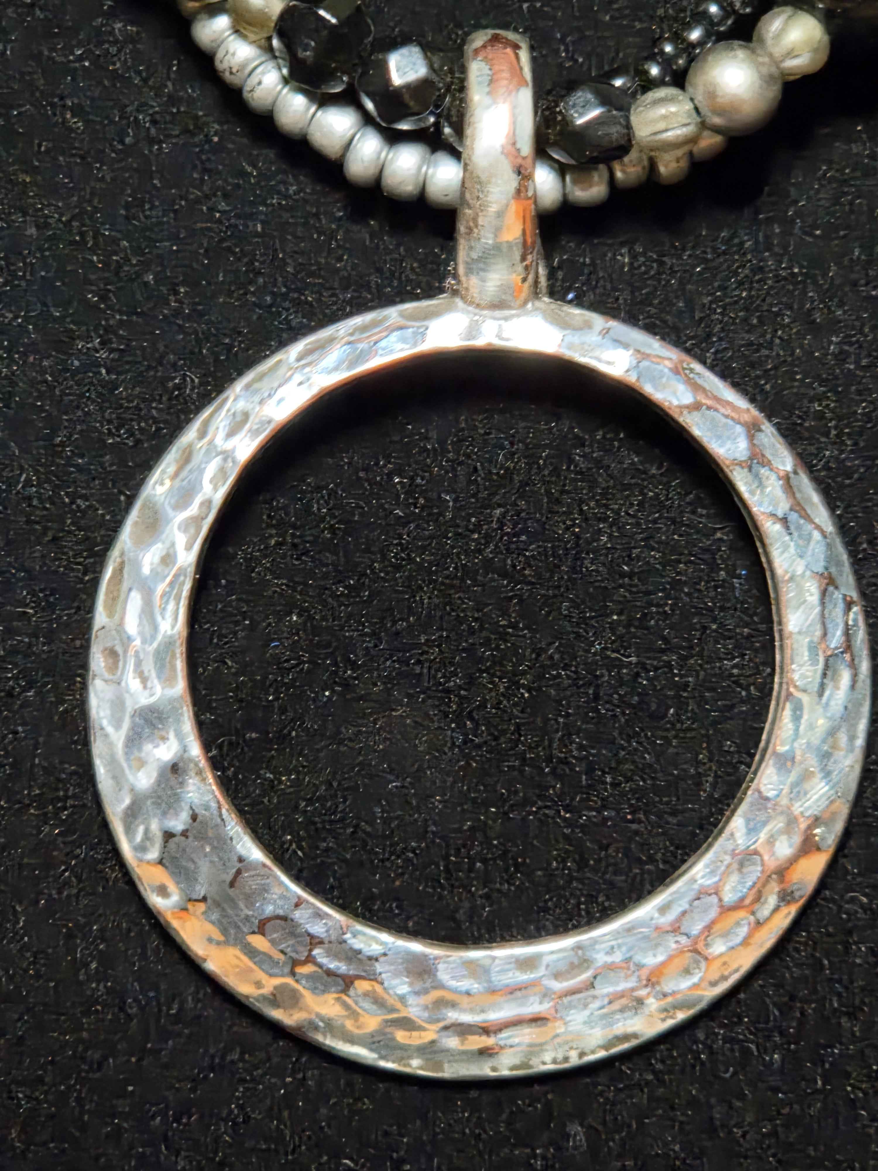Handmade Hammered Sliver Hoop Pendant Necklace