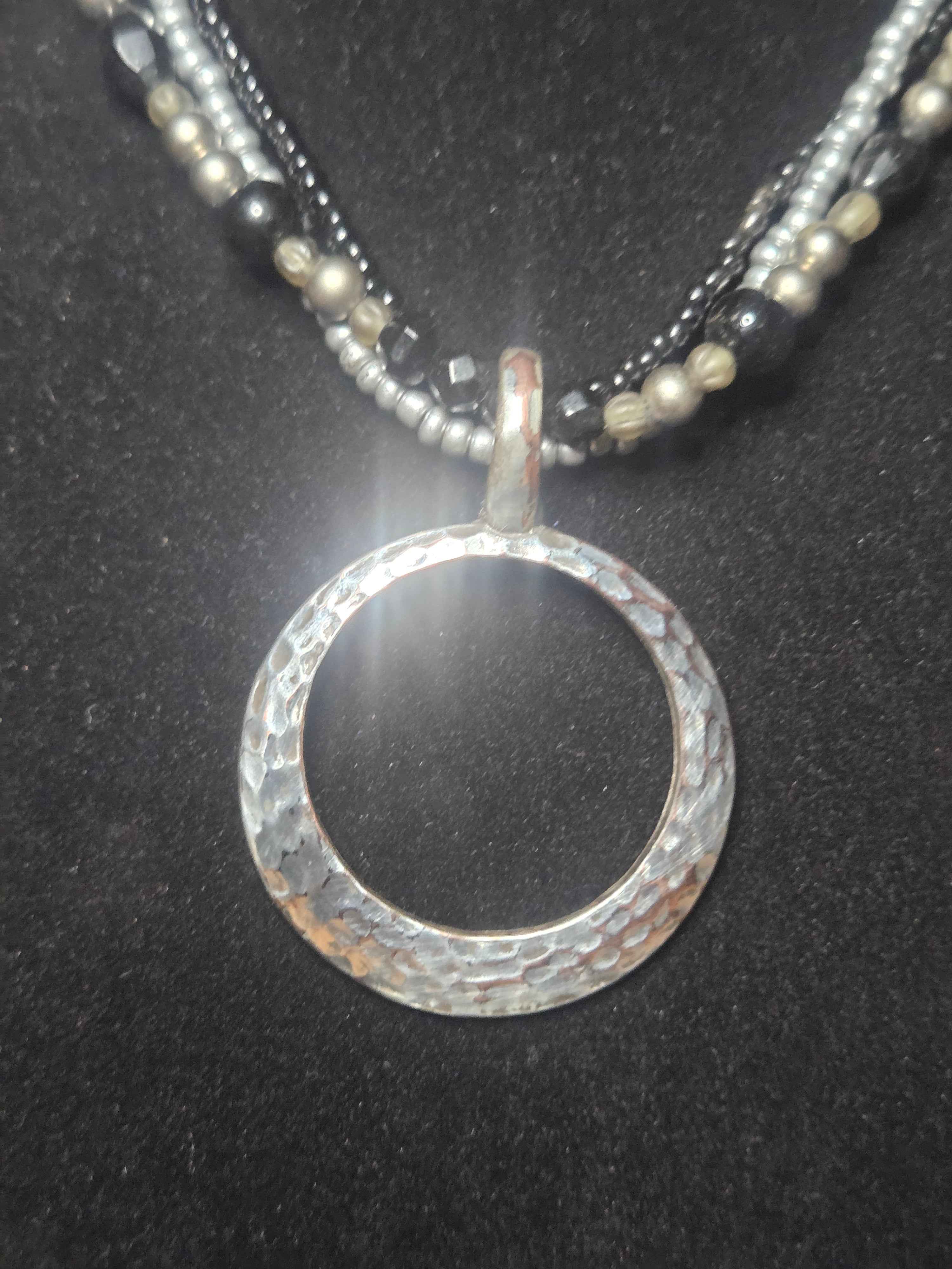Handmade Hammered Sliver Hoop Pendant Necklace
