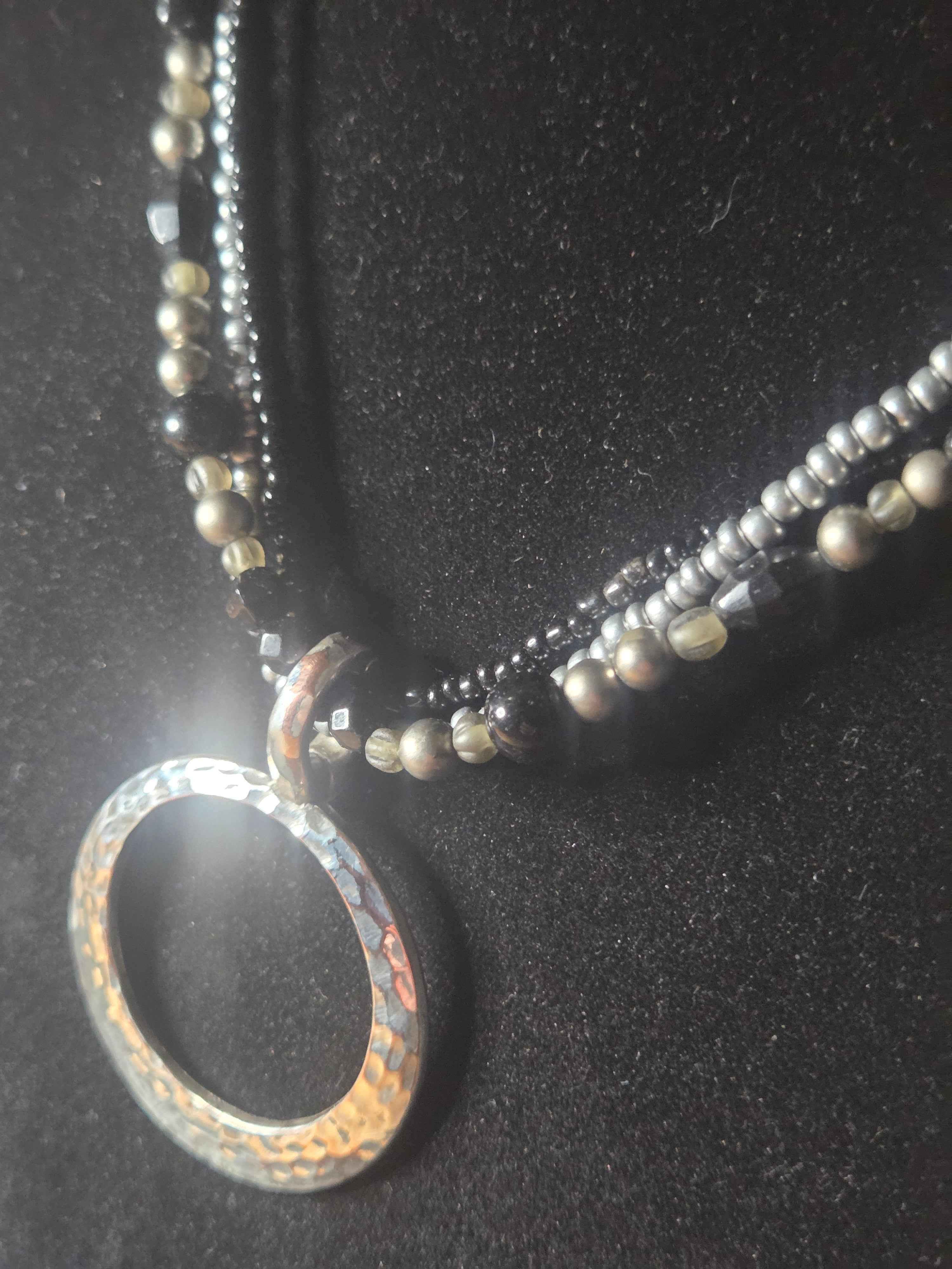 Handmade Hammered Sliver Hoop Pendant Necklace
