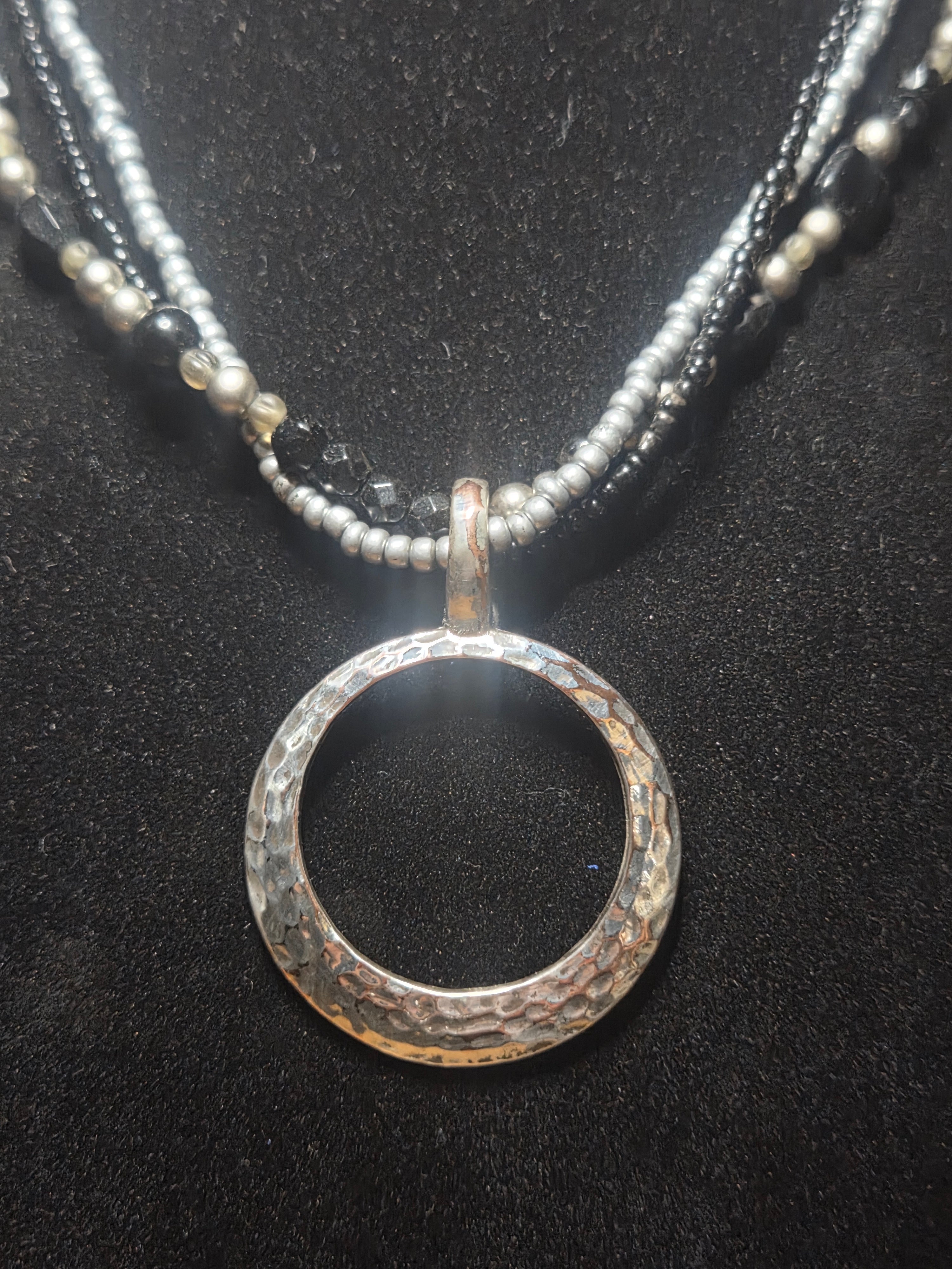 Handmade Hammered Sliver Hoop Pendant Necklace