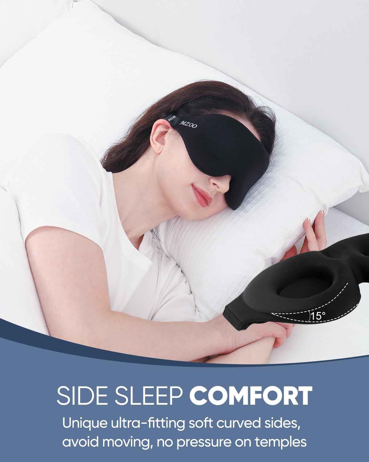 MZOO Luxury Sleep Eye Mask for Side Sleeper Men Women, Zero Eye Pressure 3D Sleeping Mask, Light Blocking Patented Design Night Blindfold, Soft Eye Shade Cover for Travel, Black