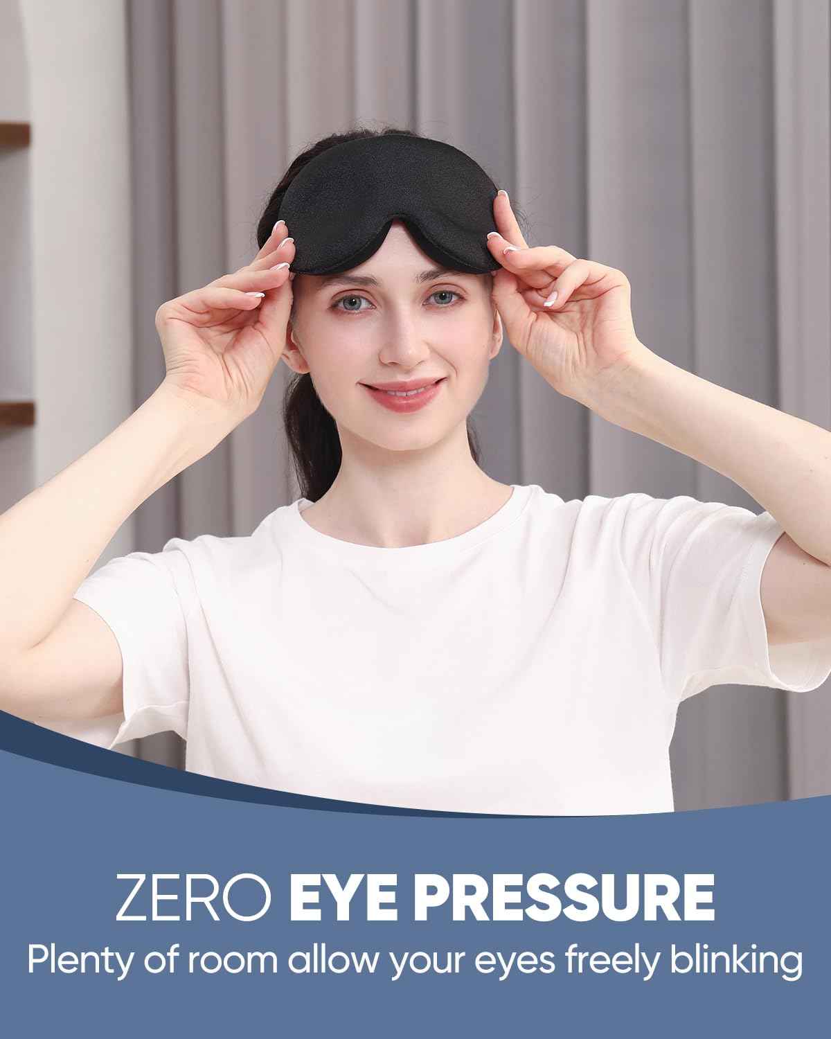 MZOO Luxury Sleep Eye Mask for Side Sleeper Men Women, Zero Eye Pressure 3D Sleeping Mask, Light Blocking Patented Design Night Blindfold, Soft Eye Shade Cover for Travel, Black