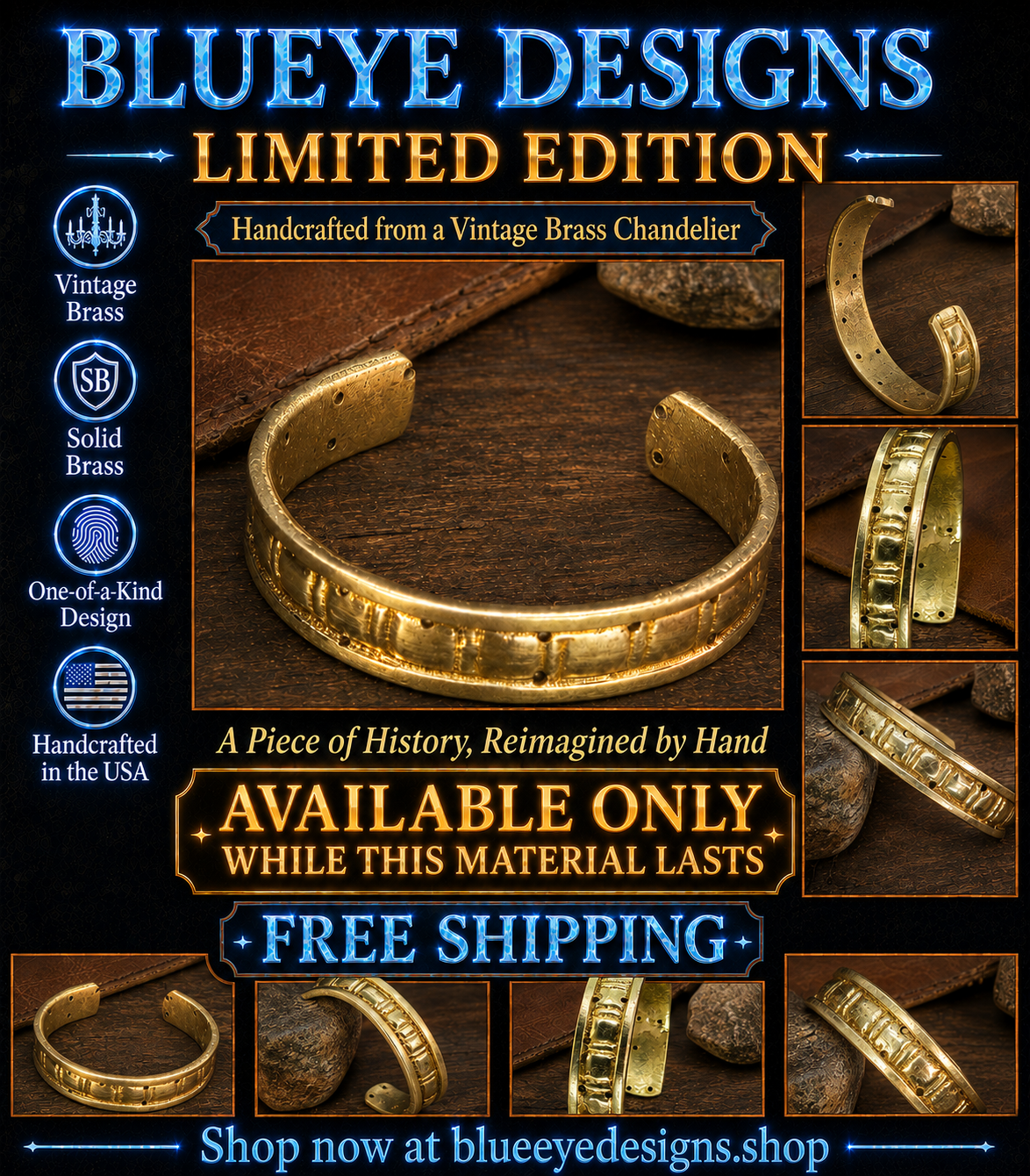 LIMITED EDITION: A Piece of History, Reimagined by HandBlueye Designs Handicrafted Cuff Bracelet