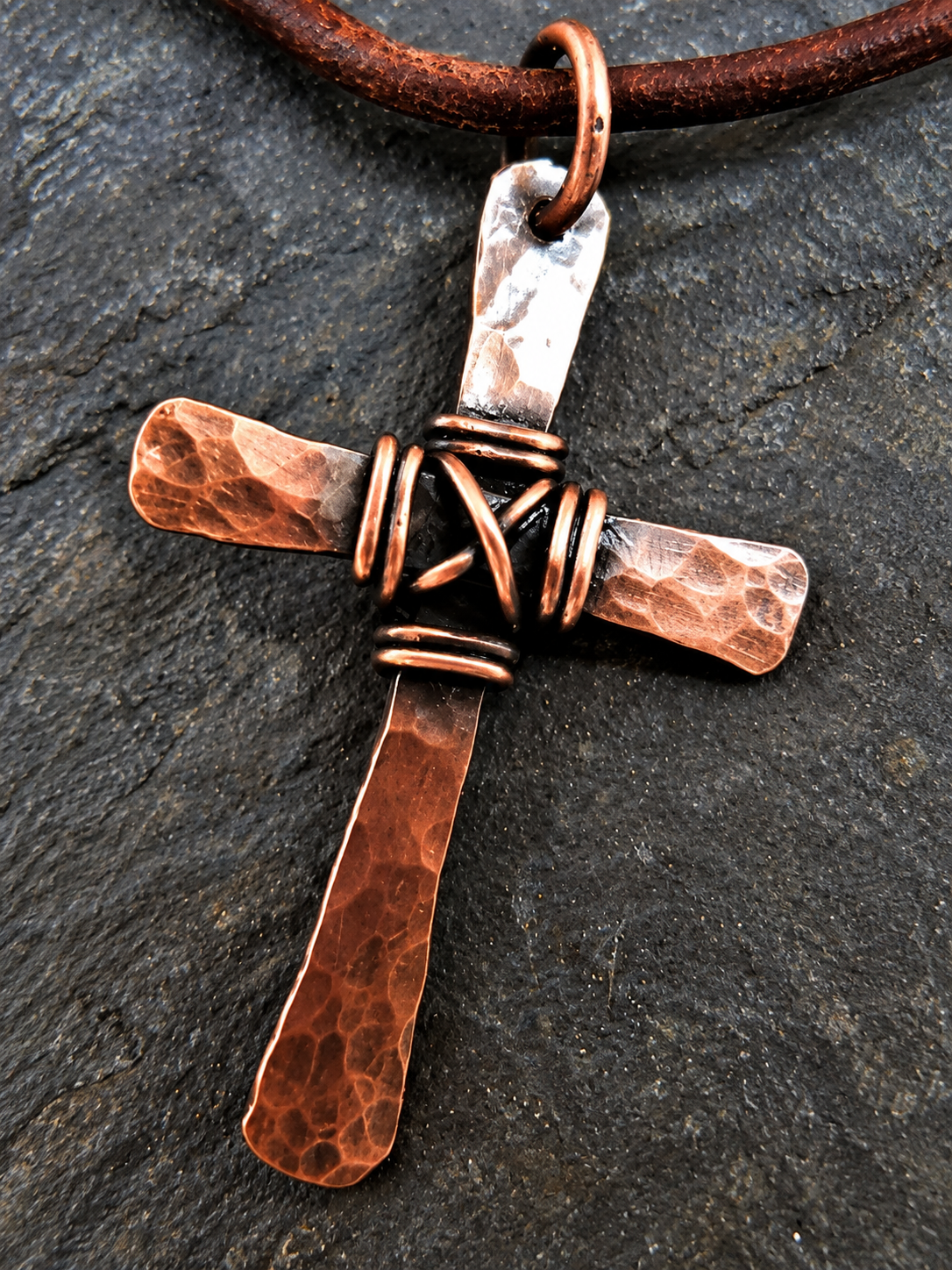 Custom order for Darlyn Handwoven Copper Cuff Bracelet and Custom Made Copper Cross with Monogram of 3/7/1012 on the inner bottom leg of the cross
