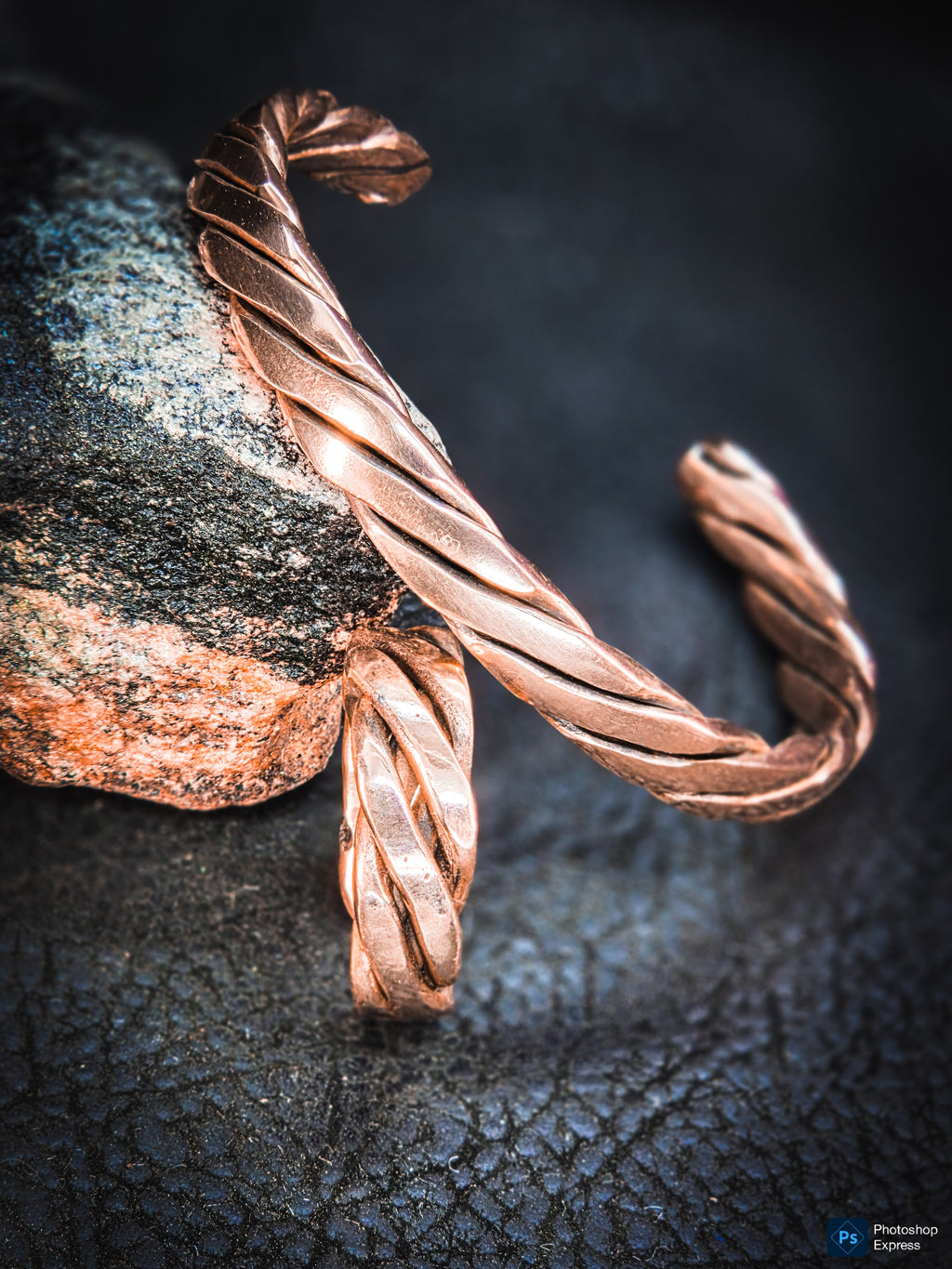 Twisted copper bracelet cuff and ring set