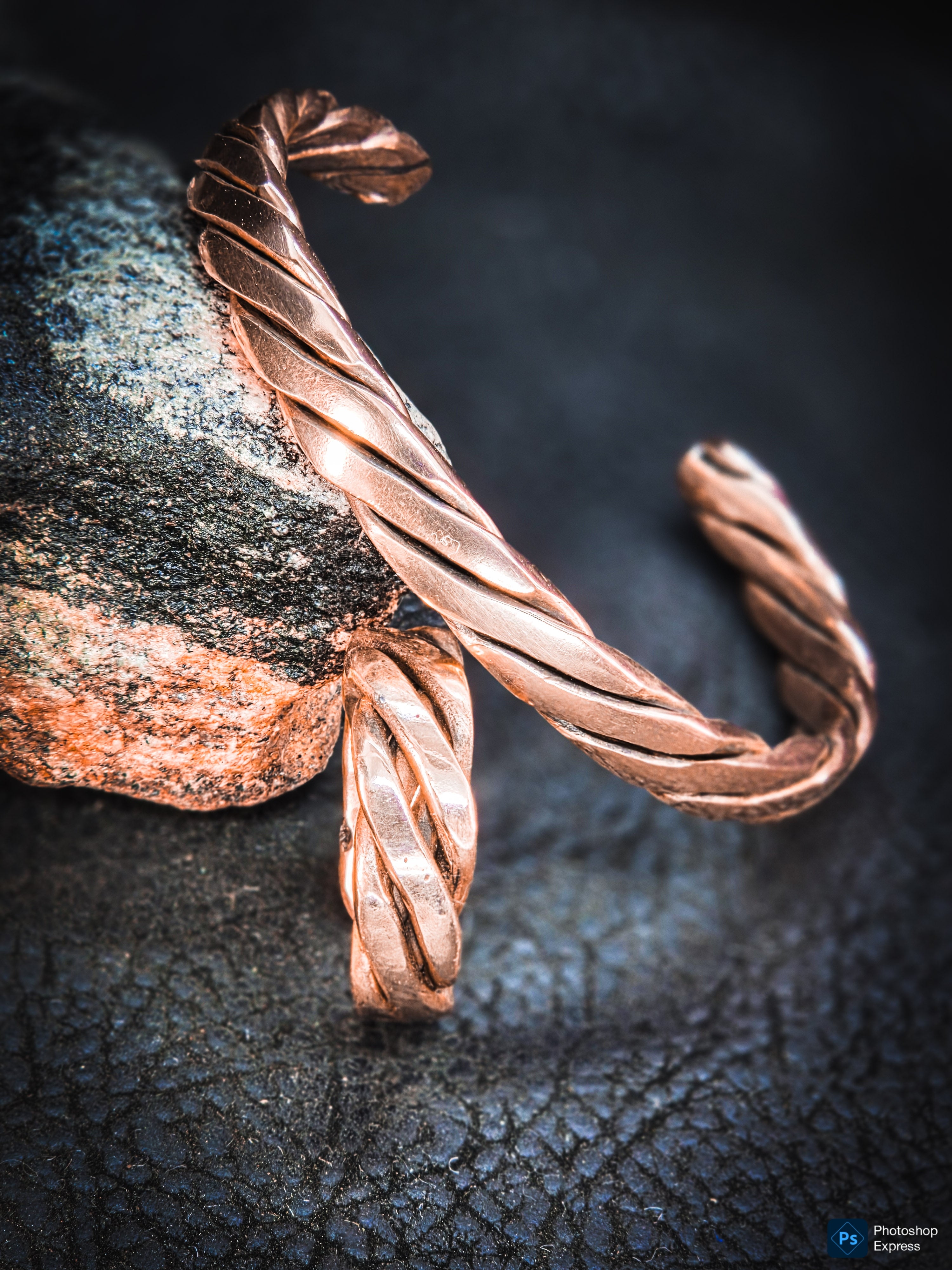 Twisted copper bracelet cuff and ring set