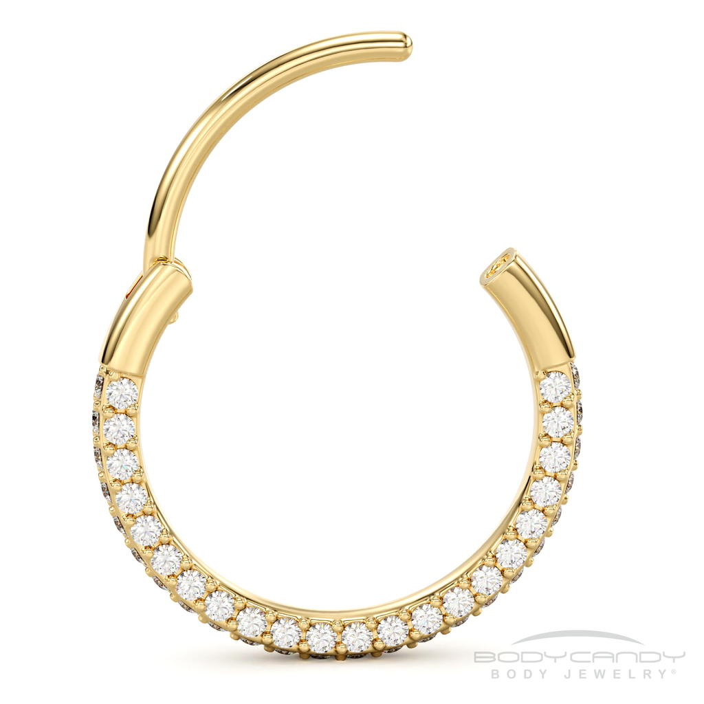 20G Gold PVD Implant Grade Titanium Triple Sided Micro Gem Hinged Nose Hoop