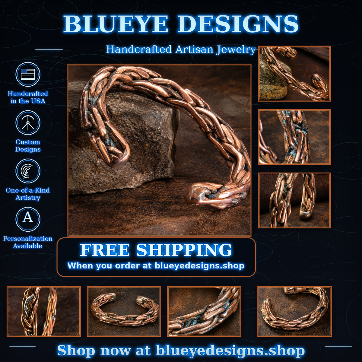 One-of-a-Kind Handcrafted Copper Cuff — Medium