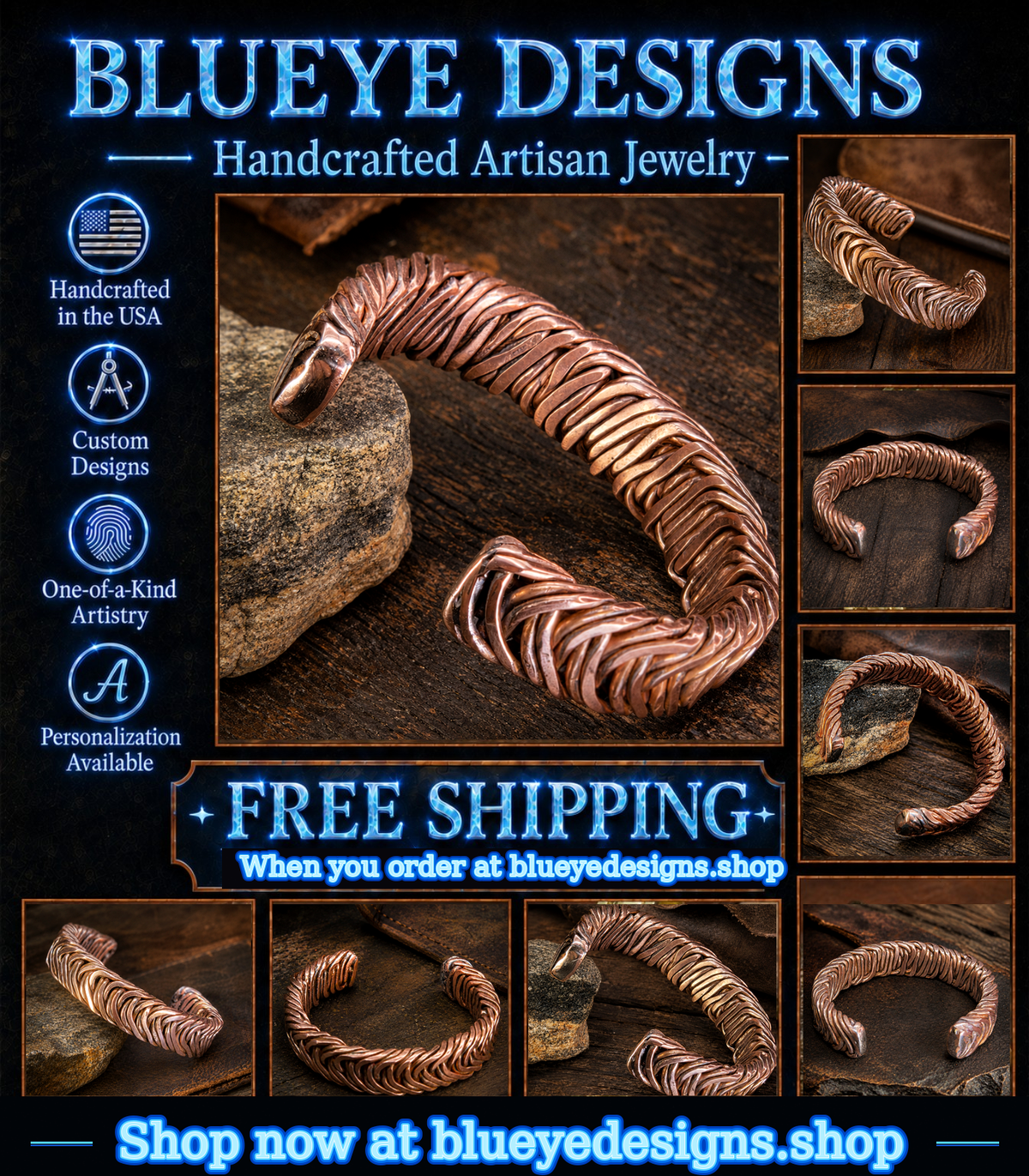 Handcrafted copper cuff bracelet Best fits Medium to large; see chart