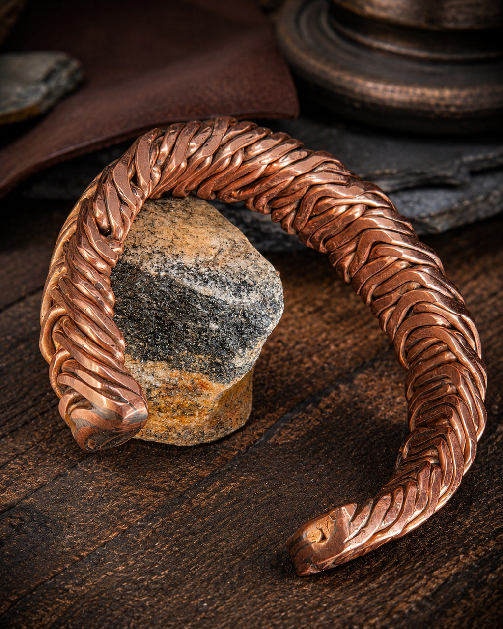 Handmade Woven Copper Cuff Bracelet – Artisan Statement Jewelry