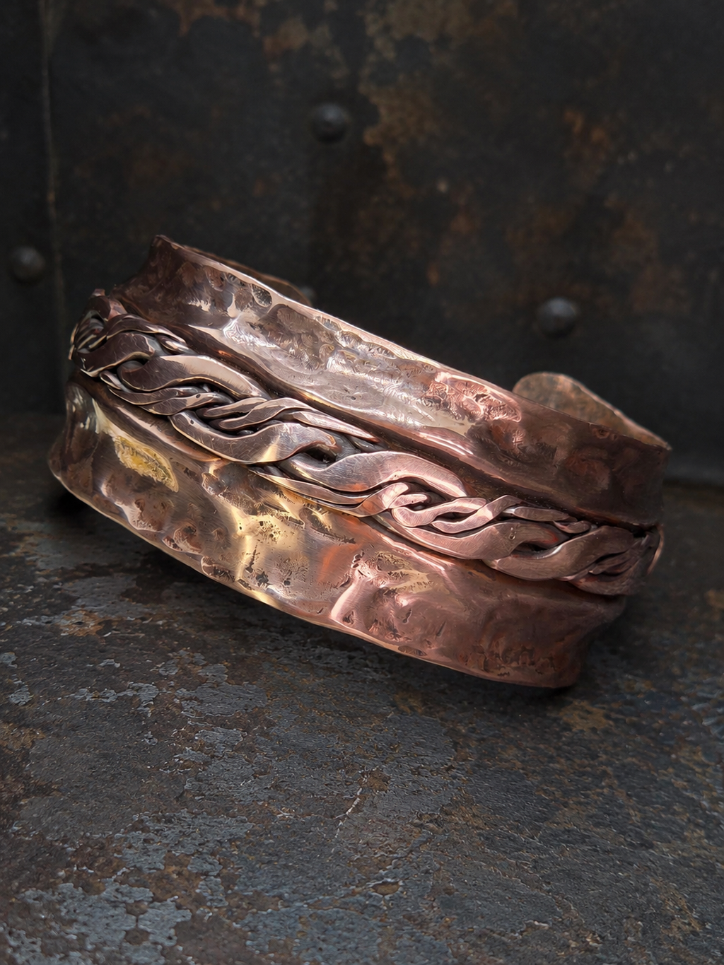 Handcrafted Copper Braided Cuff Bracelet - Boho Vintage Style