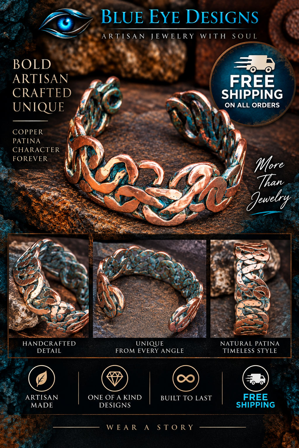 Copper Cuff Jewelry Made With Artistry. Designed Around You. Size Medium
