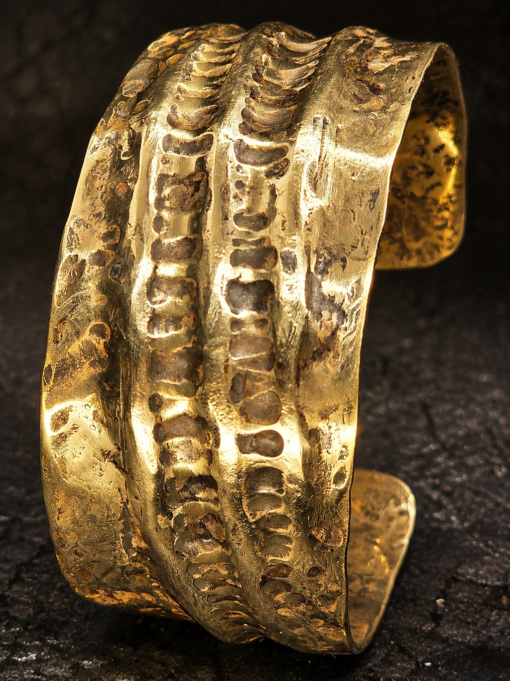 Rustic Hammered Brass Cuff Bracelet – Wide Patina Statement Cuff.