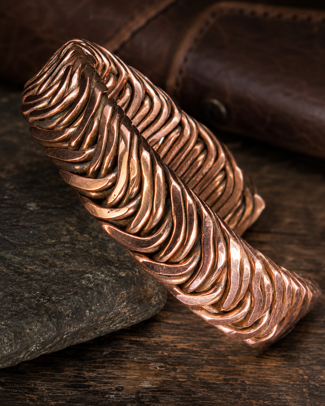 Handmade Woven Copper Cuff Bracelet – Artisan Statement Jewelry