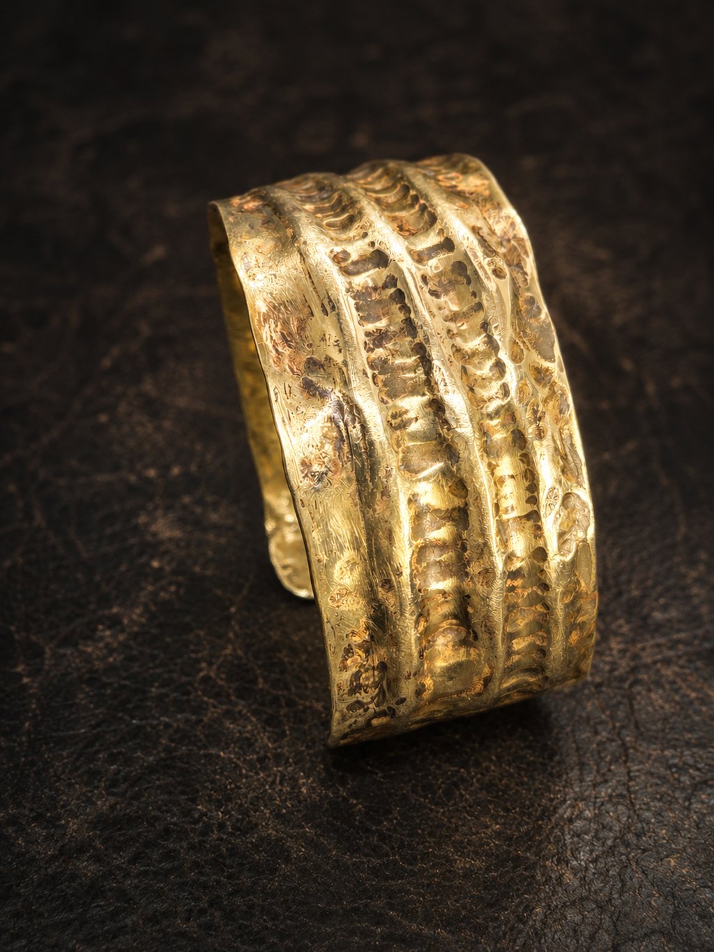 Rustic Hammered Brass Cuff Bracelet – Wide Patina Statement Cuff.
