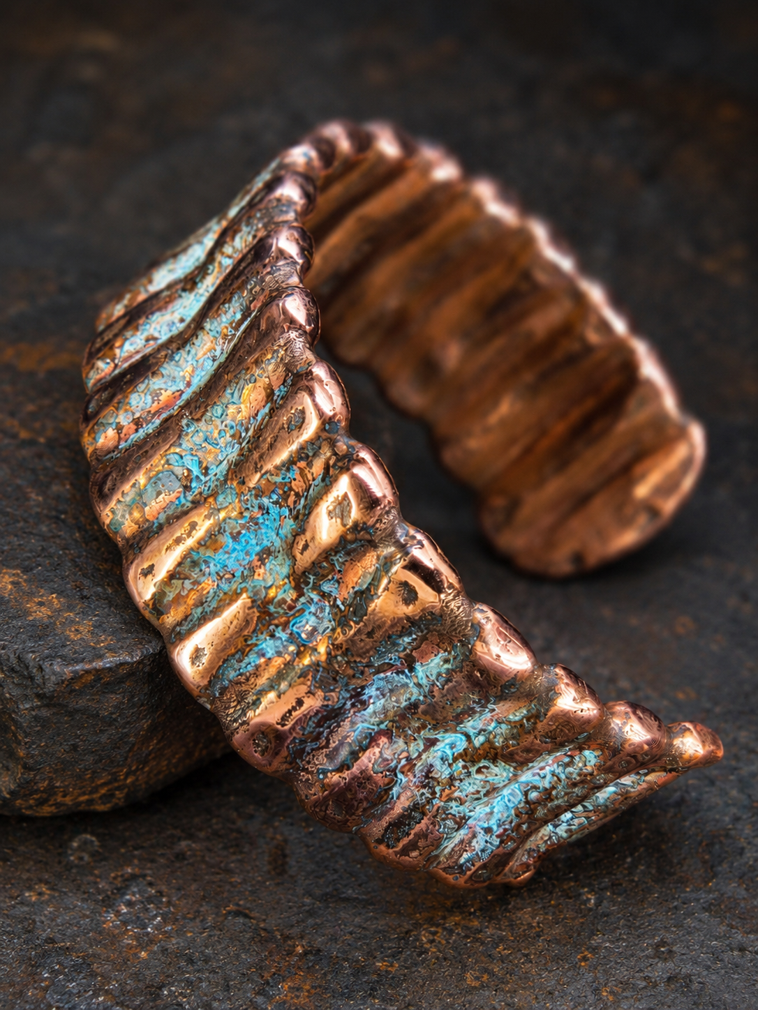 Handcrafted Copper Cuff Bracelet – Blue Patina | One-of-a-Kind by Blueye Designs