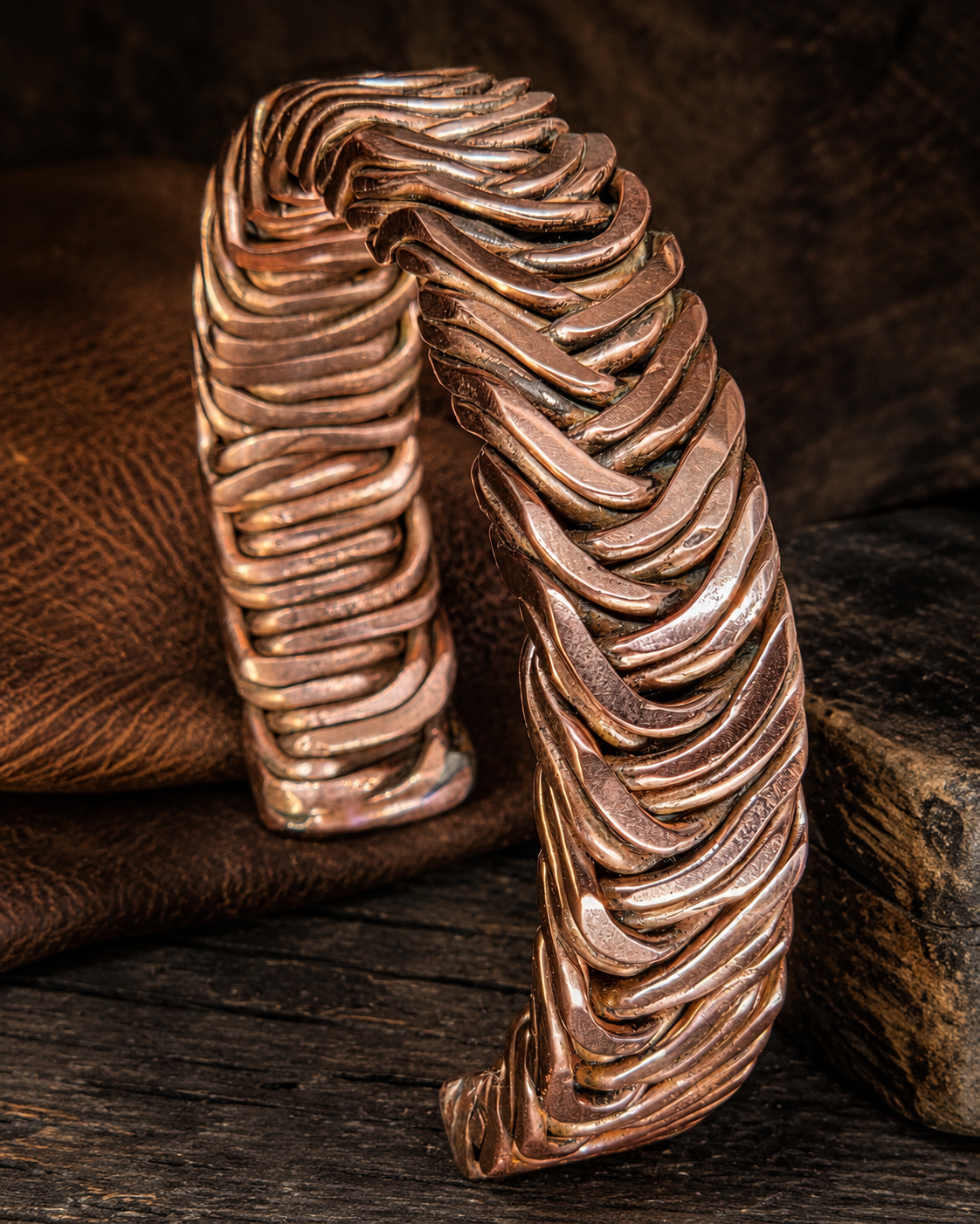 Handmade Woven Copper Cuff Bracelet – Artisan Statement Jewelry