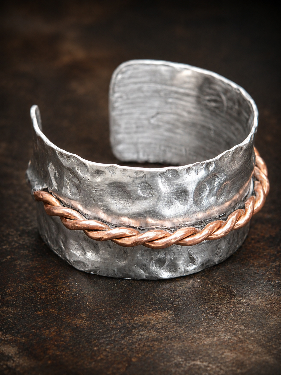 Handcrafted Hammered Aluminum and Copper Cuff Bracelet