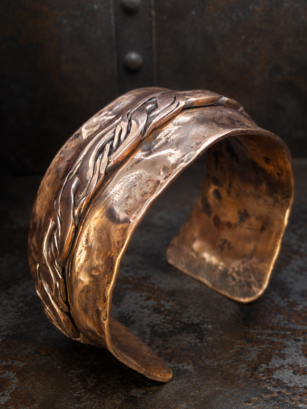 Handcrafted Copper Braided Cuff Bracelet - Boho Vintage Style