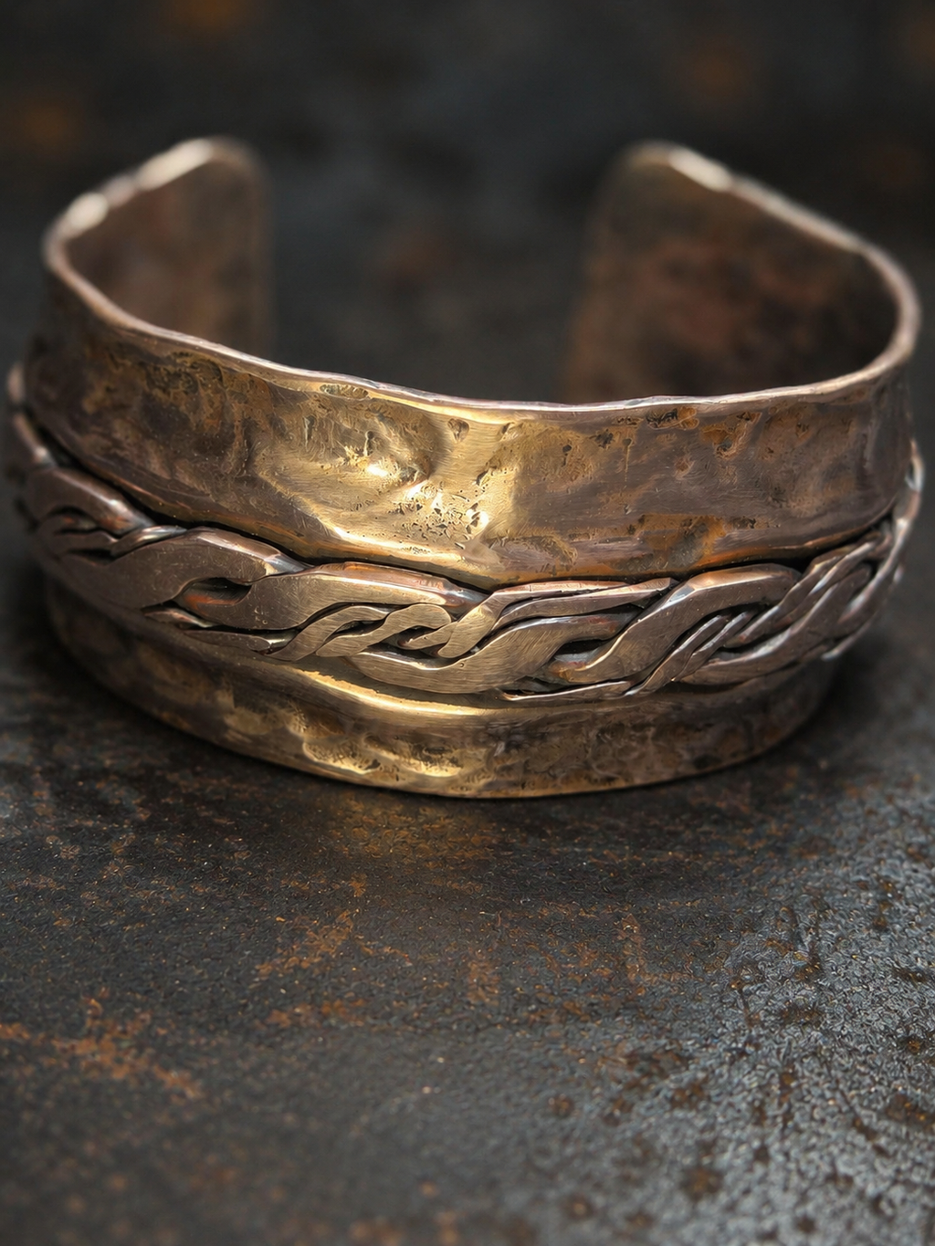 Handcrafted Copper Braided Cuff Bracelet - Boho Vintage Style