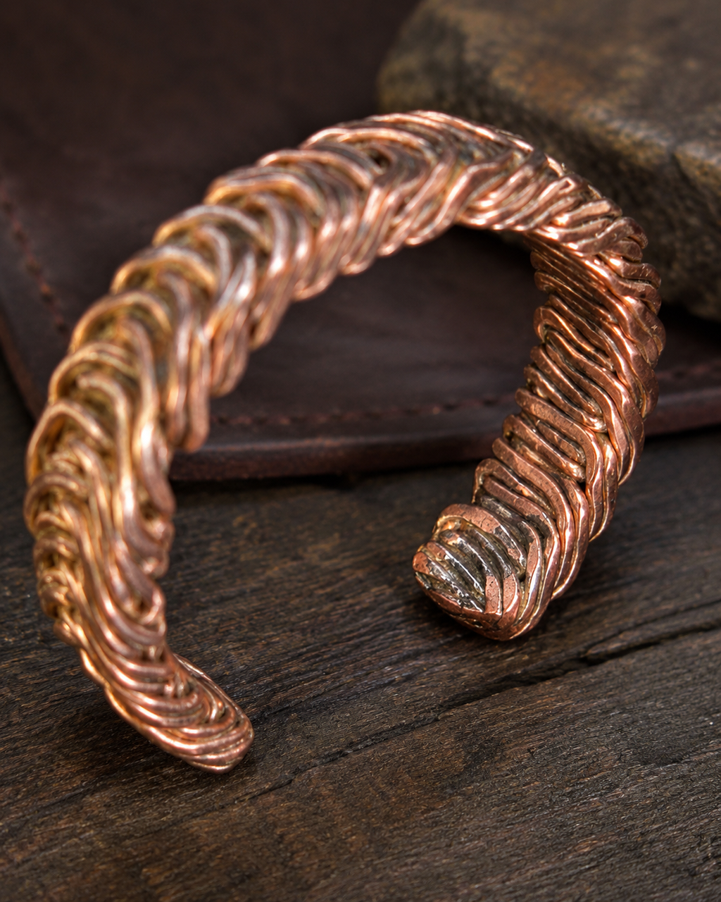Handmade Woven Copper Cuff Bracelet – Artisan Statement Jewelry