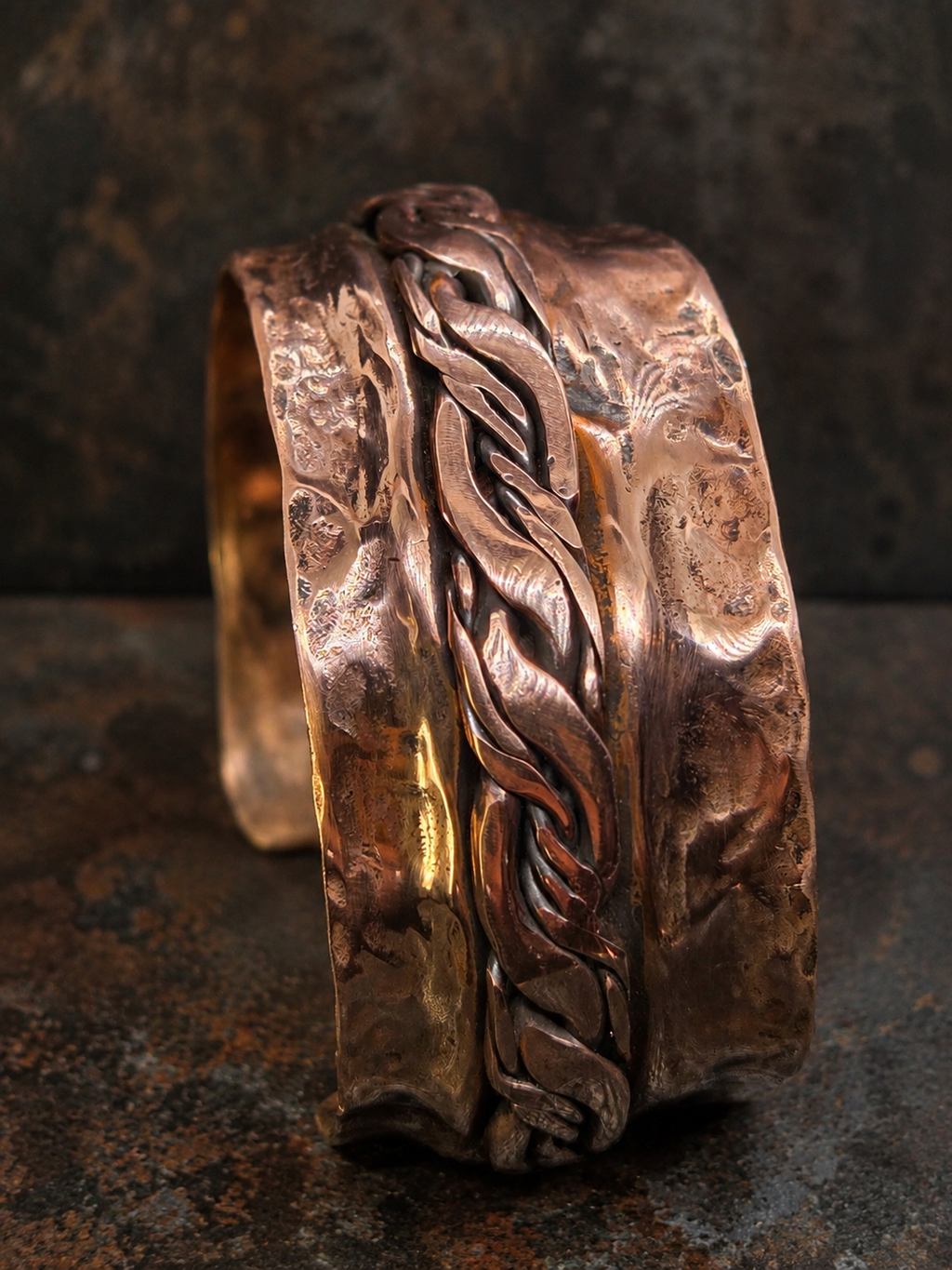 Handcrafted Copper Braided Cuff Bracelet - Boho Vintage Style