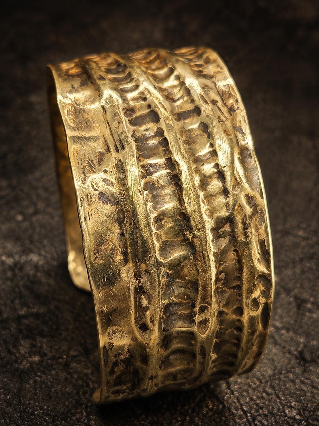 Rustic Hammered Brass Cuff Bracelet – Wide Patina Statement Cuff.