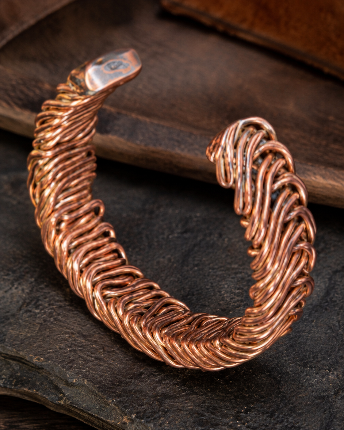 Handmade Woven Copper Cuff Bracelet – Artisan Statement Jewelry