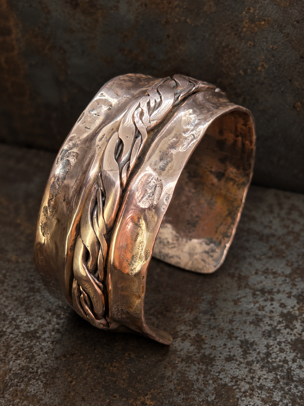 Handcrafted Copper Braided Cuff Bracelet - Boho Vintage Style