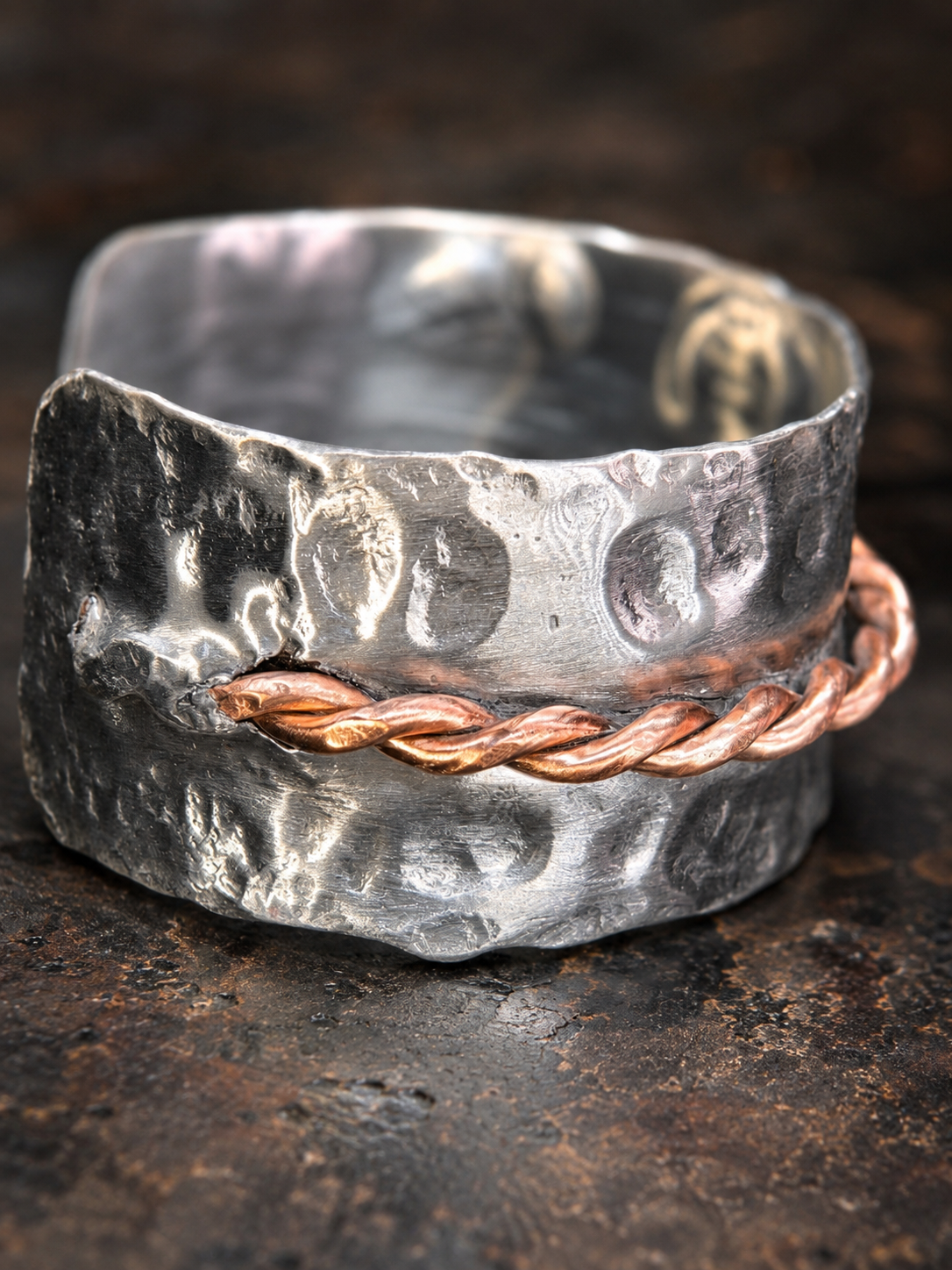 Handcrafted Hammered Aluminum and Copper Cuff Bracelet