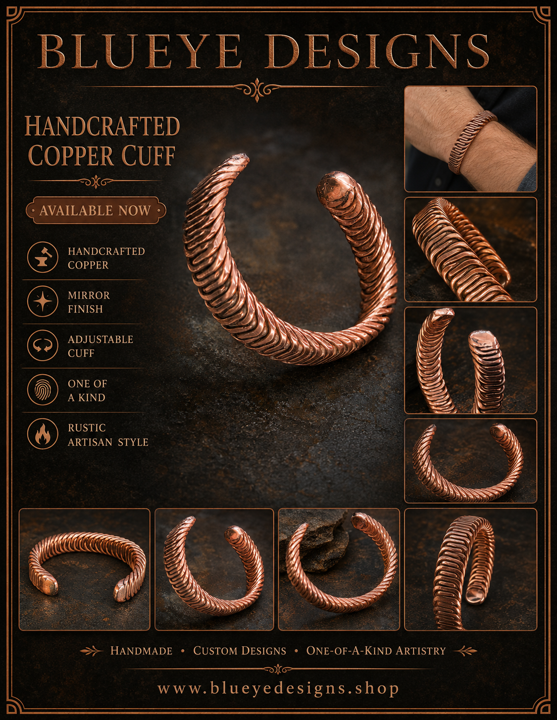 Handmade Copper Cuff Bracelet – One-of-a-Kind Design
