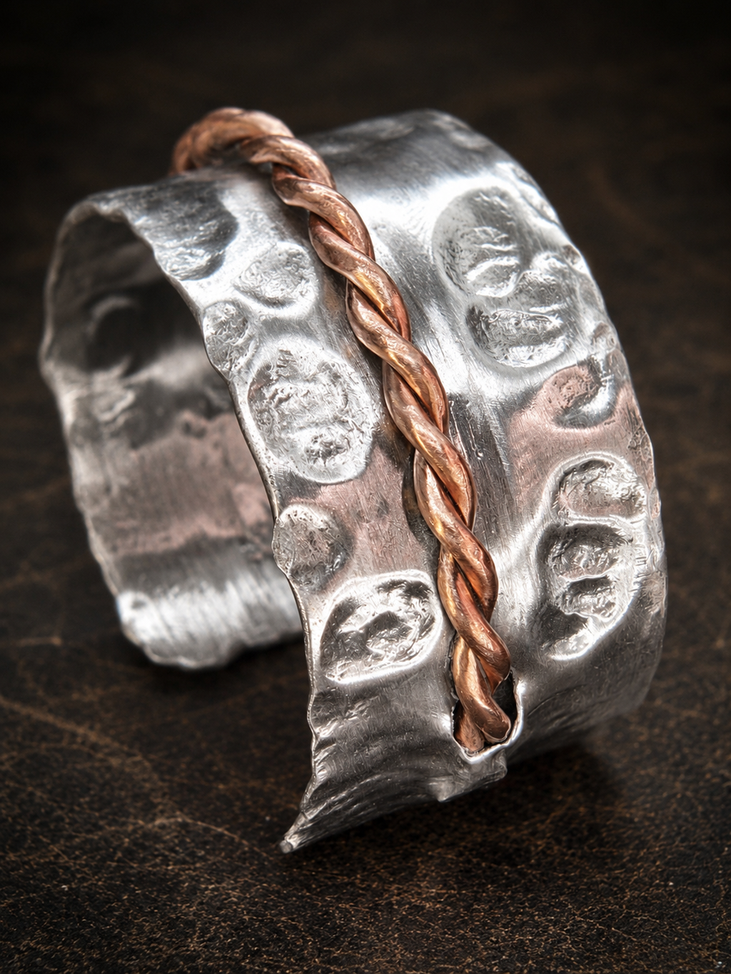 Handcrafted Hammered Aluminum and Copper Cuff Bracelet