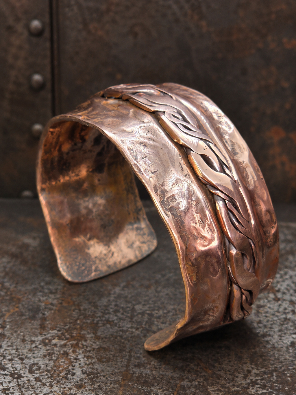 Handcrafted Copper Braided Cuff Bracelet - Boho Vintage Style