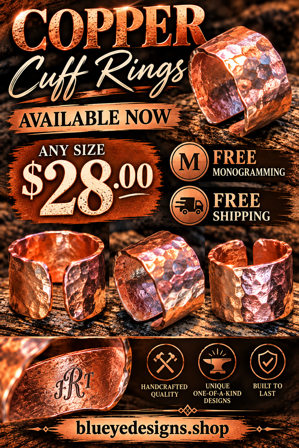 COPPER CUFF RINGS ARE NOW AVAILABLE! FREE Monogramming!! FREE SHIPPING!!