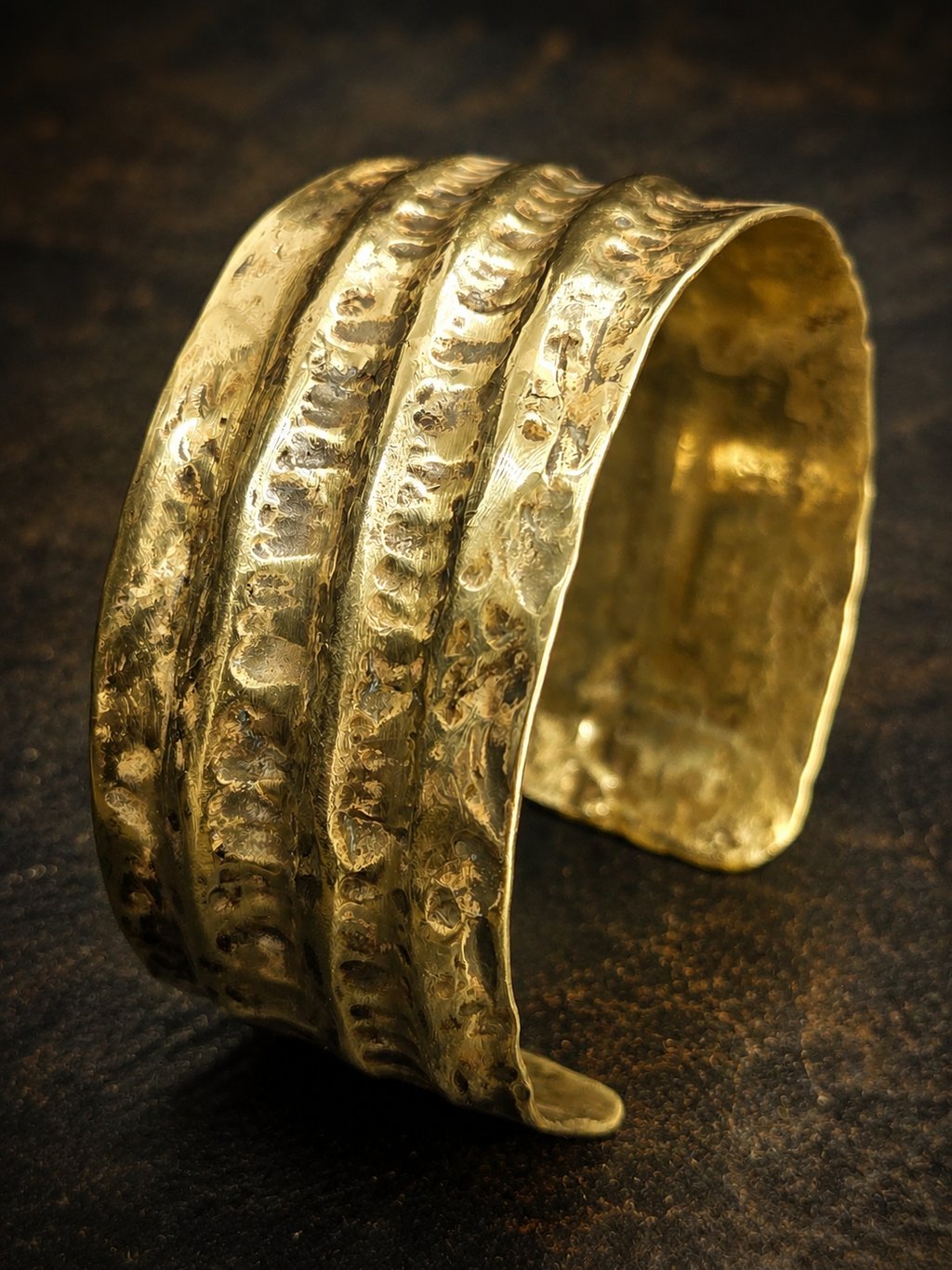 Rustic Hammered Brass Cuff Bracelet – Wide Patina Statement Cuff.
