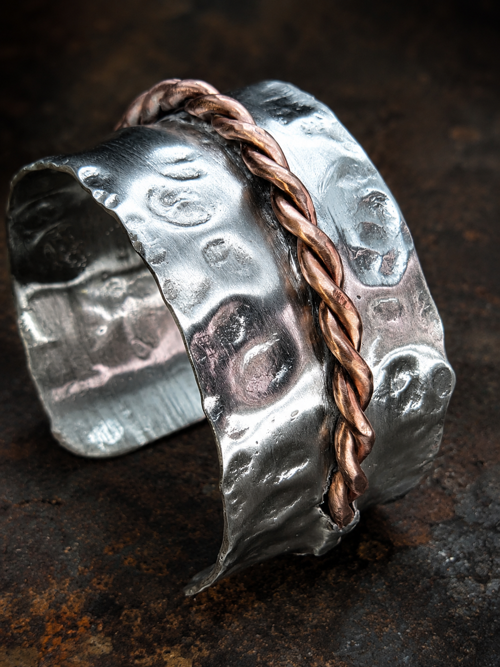 Handcrafted Hammered Aluminum and Copper Cuff Bracelet