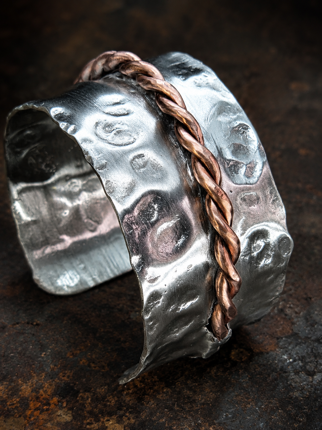 Handcrafted Hammered Aluminum and Copper Cuff Bracelet