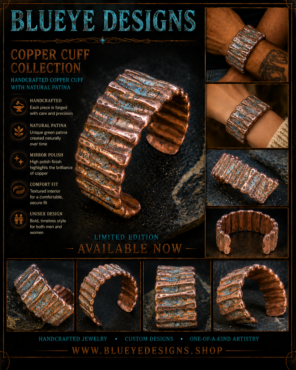 Handcrafted Copper Cuff Bracelet – Blue Patina | One-of-a-Kind by Blueye Designs