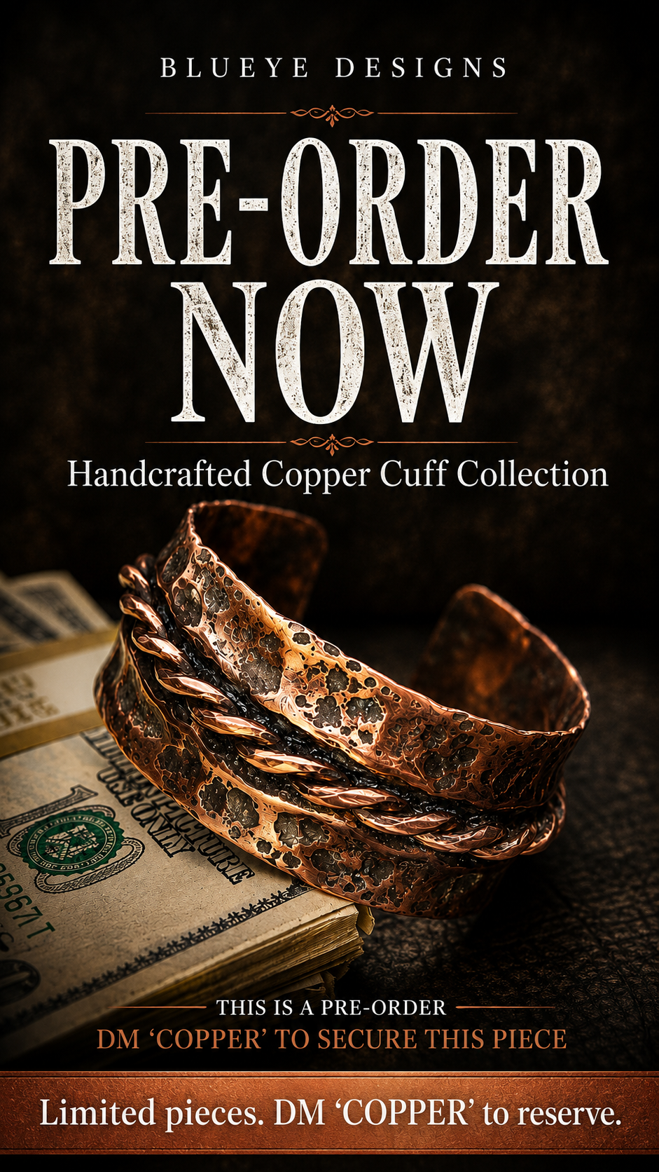 One-of-a- kind copper cuff bracelet by Blueye Design's