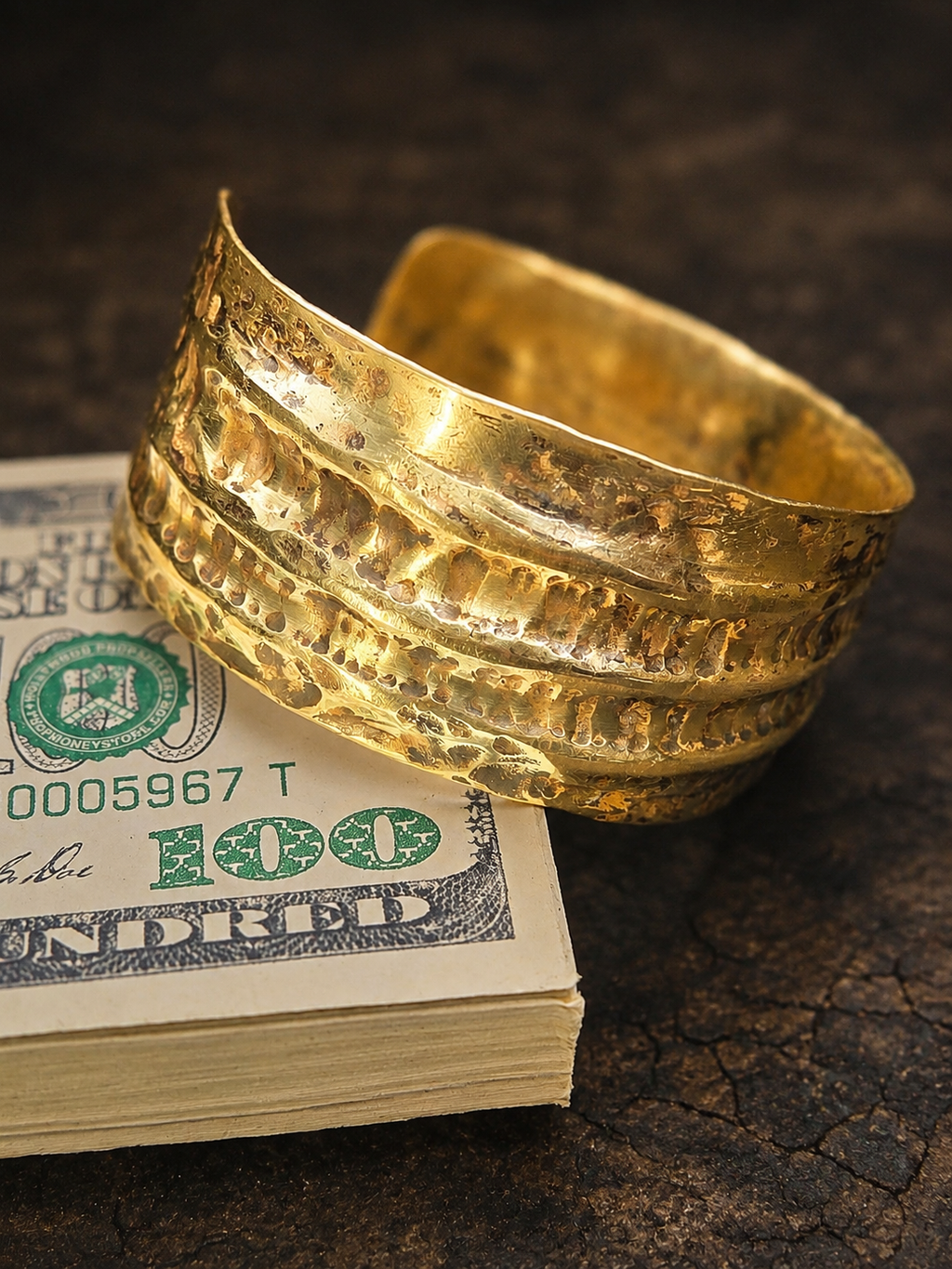 Rustic Hammered Brass Cuff Bracelet – Wide Patina Statement Cuff.