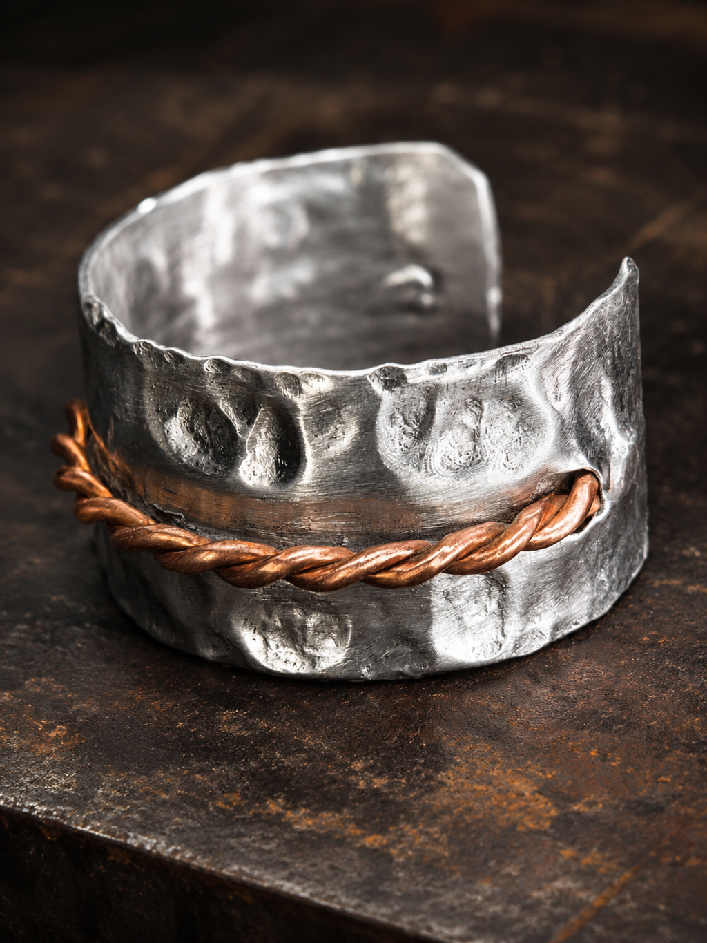 Handcrafted Hammered Aluminum and Copper Cuff Bracelet